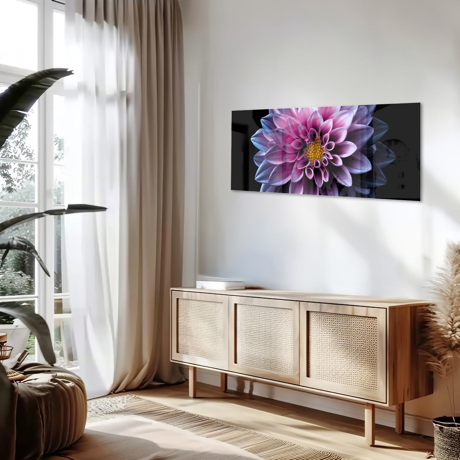 Elegantes Glasbild mit rosa Blume – Glasbild aus Sicherheitsglas, Größe 60x60_rond