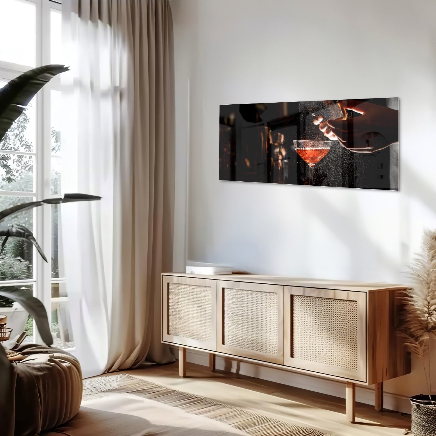 Elegantes Glasbild mit Cocktails in stimmungsvoller Szenerie – Glasbild aus Sicherheitsglas, Größe 60x60_rond