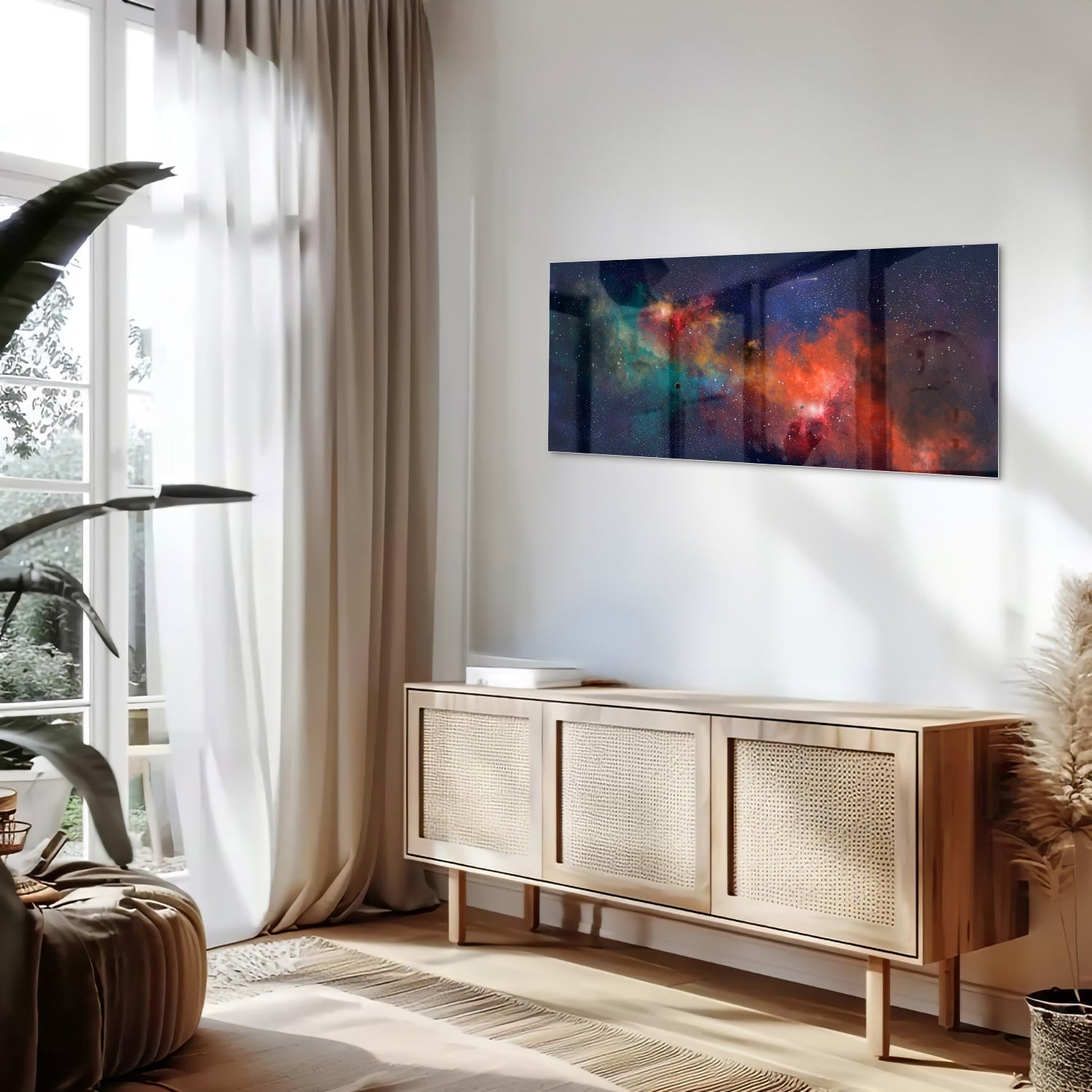 Leuchtendes Glasbild mit Galaxie – Glasbild aus Sicherheitsglas, Größe 60x60_rond