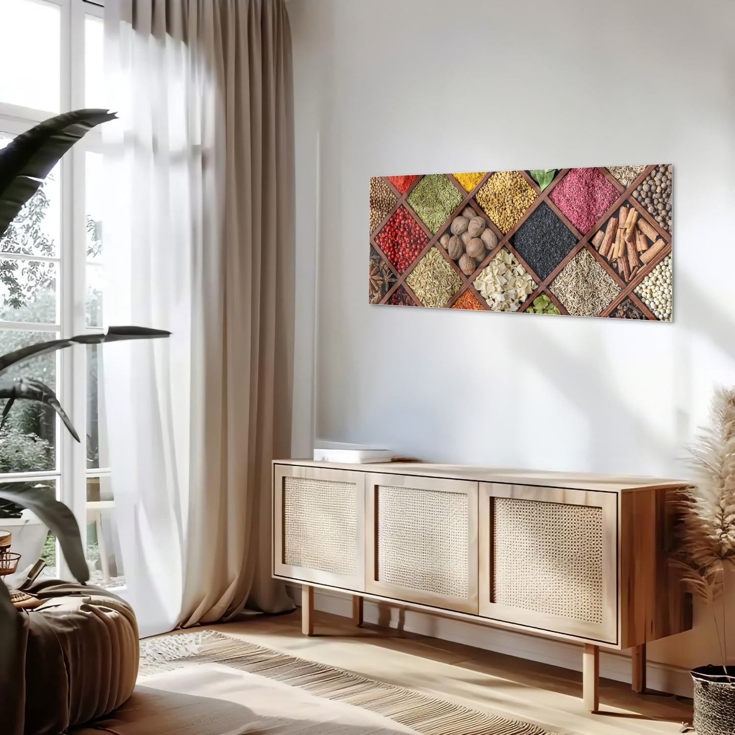 Farbenfrohes Glasbild mit Gewürzen – Glasbild aus Sicherheitsglas, Größe 60x60_rond