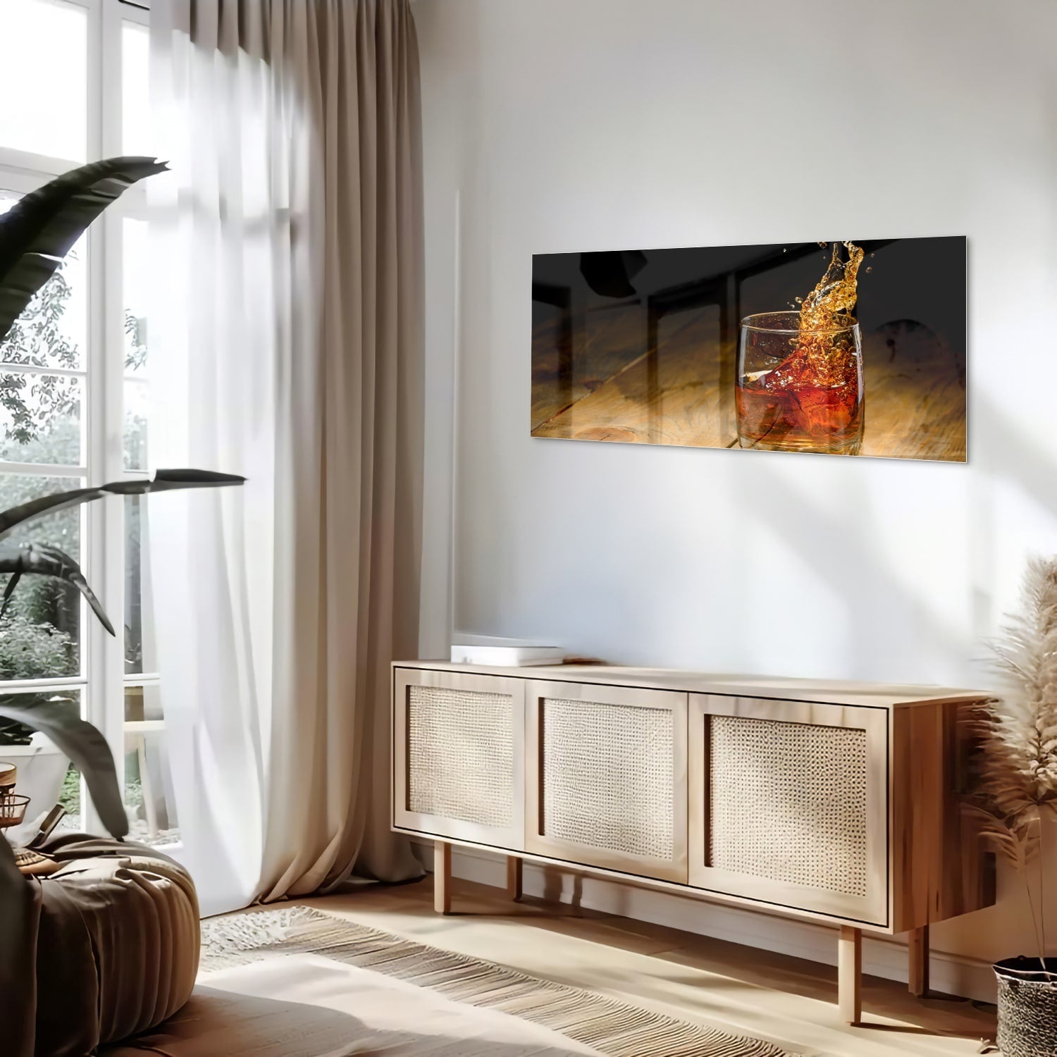 Glasbild mit spritzigem Getränk – Glasbild aus Sicherheitsglas, Größe 60x60_rond
