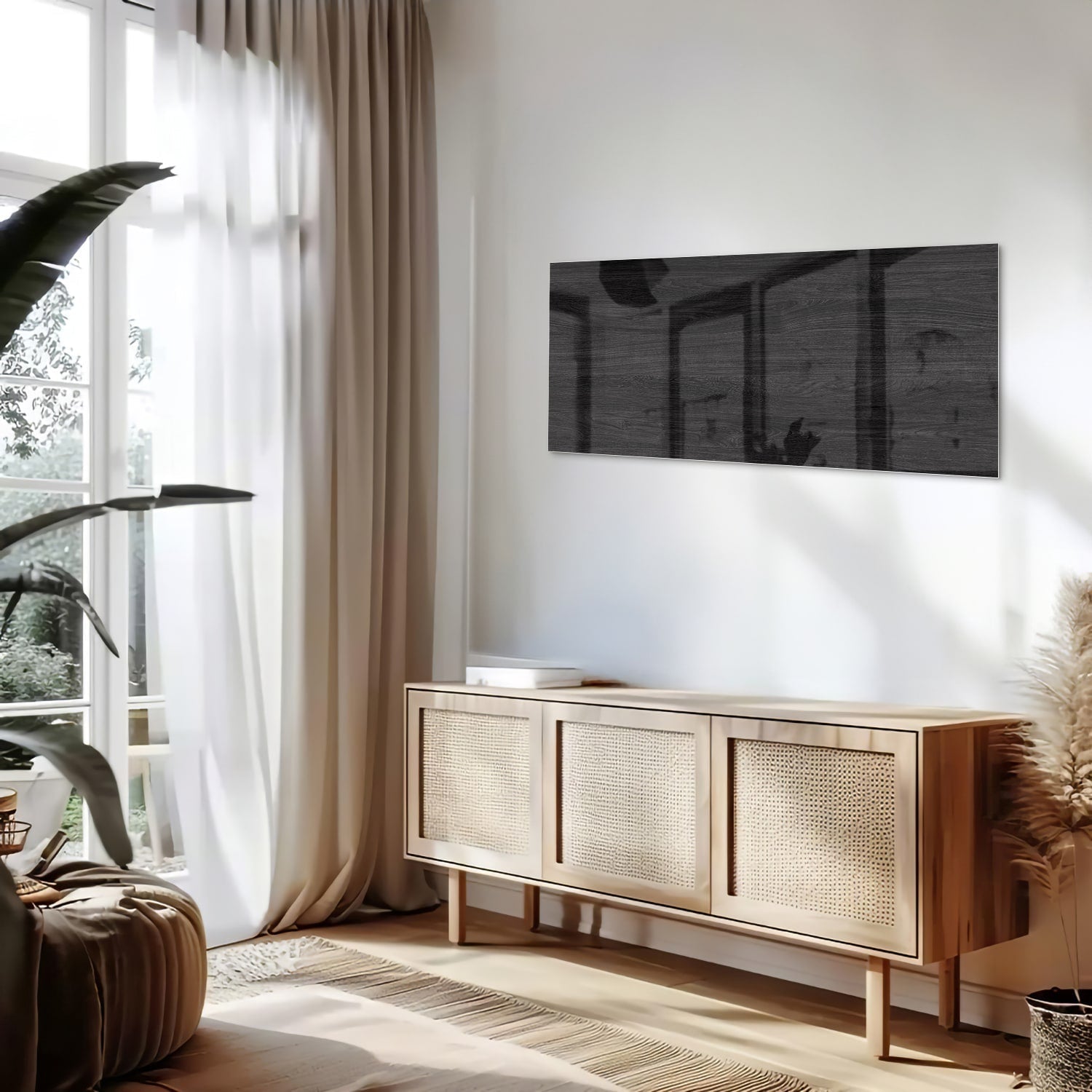 Schwarzes Glasbild mit dezenten Schatten – Glasbild aus Sicherheitsglas, Größe 60x60_rond