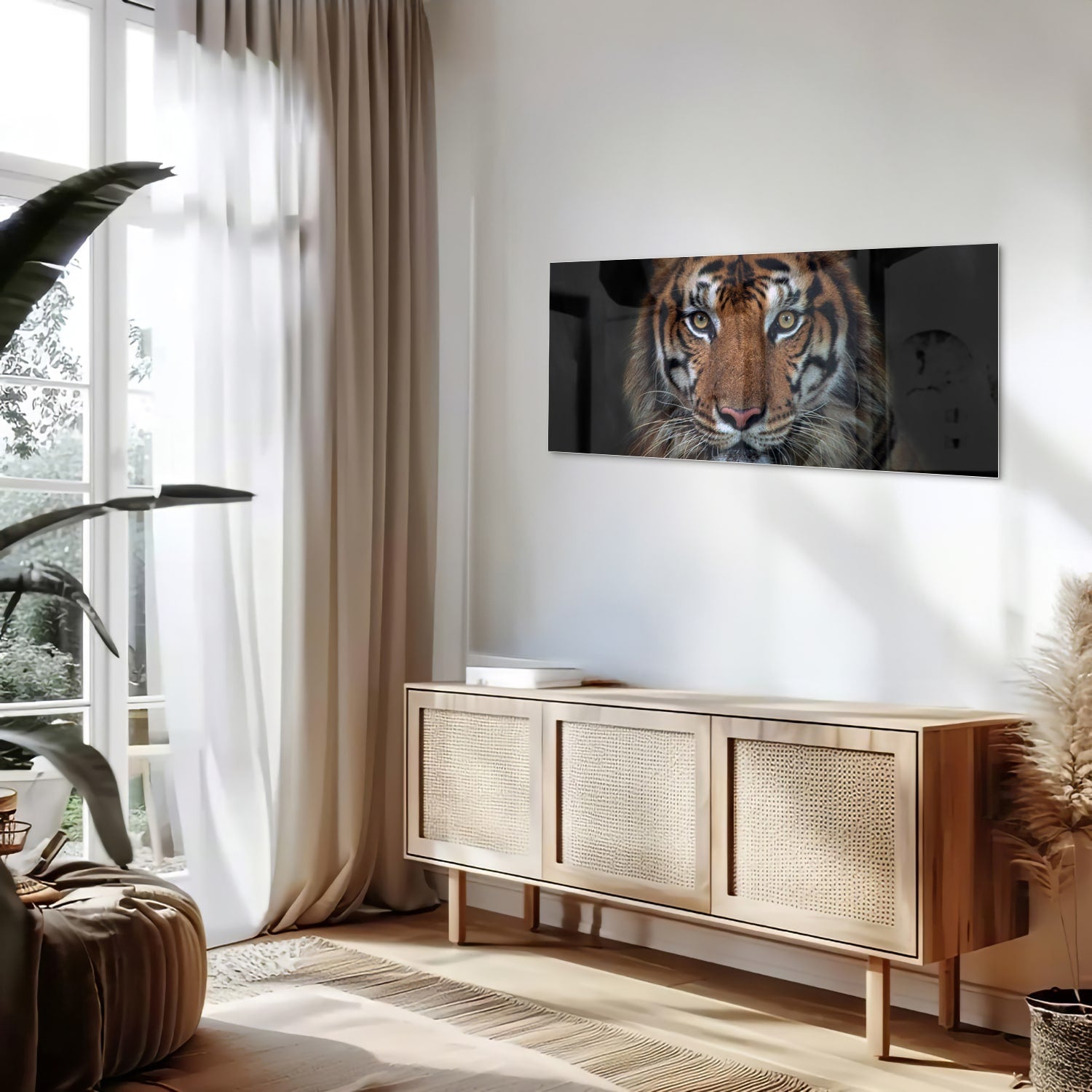 Kraftvoller Tiger – Glasbild für Ihr Interieur – Glasbild aus Sicherheitsglas, Größe 60x60_rond