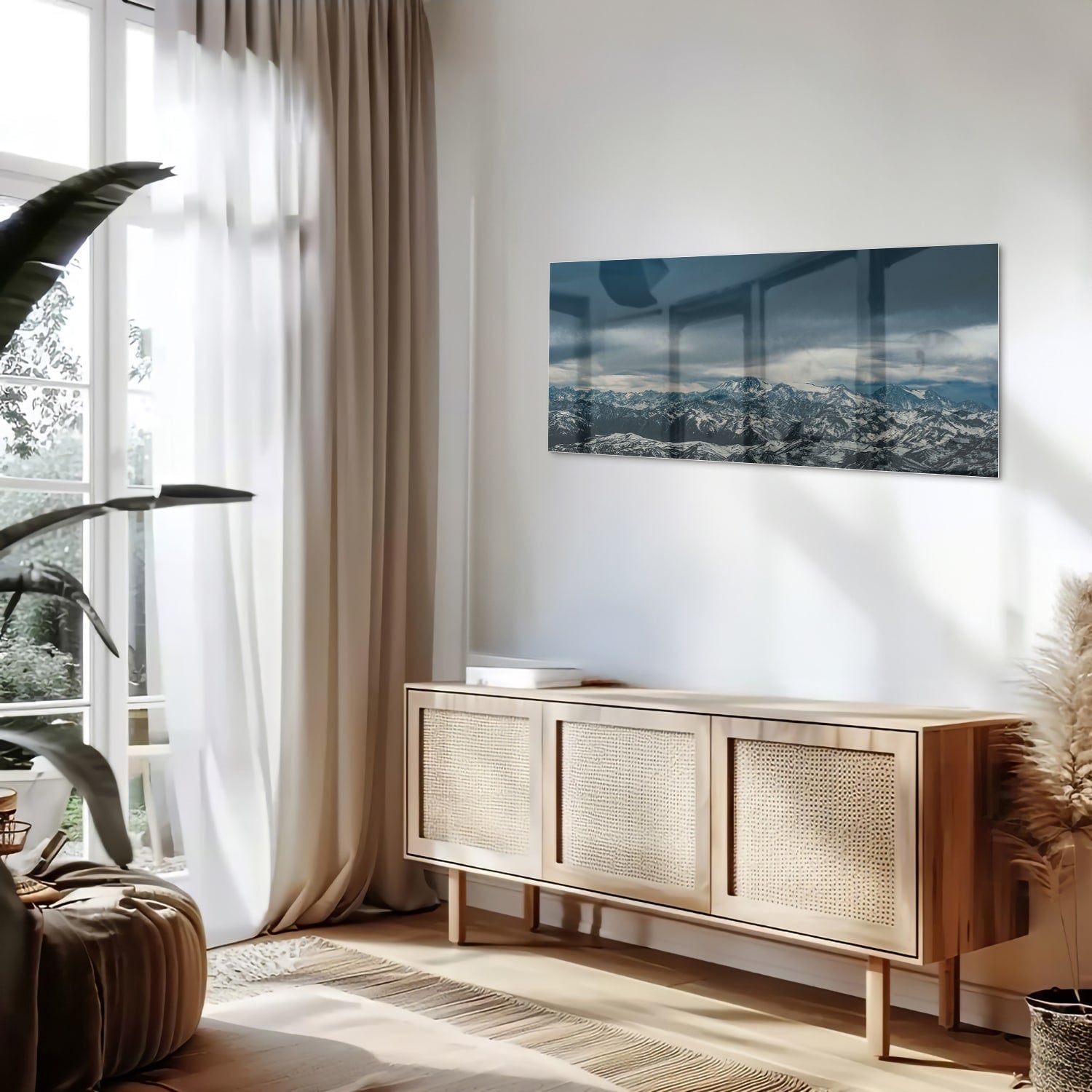 Glasbild mit majestätischer Berglandschaft – Glasbild aus Sicherheitsglas, Größe 60x60_rond
