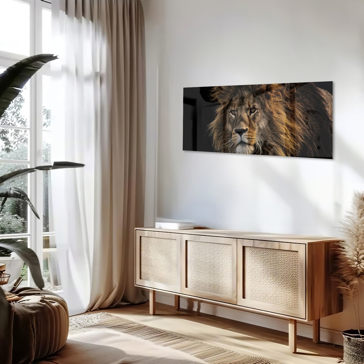 Glasbild mit majestätischem Löwen – Glasbild aus Sicherheitsglas, Größe 60x60_rond