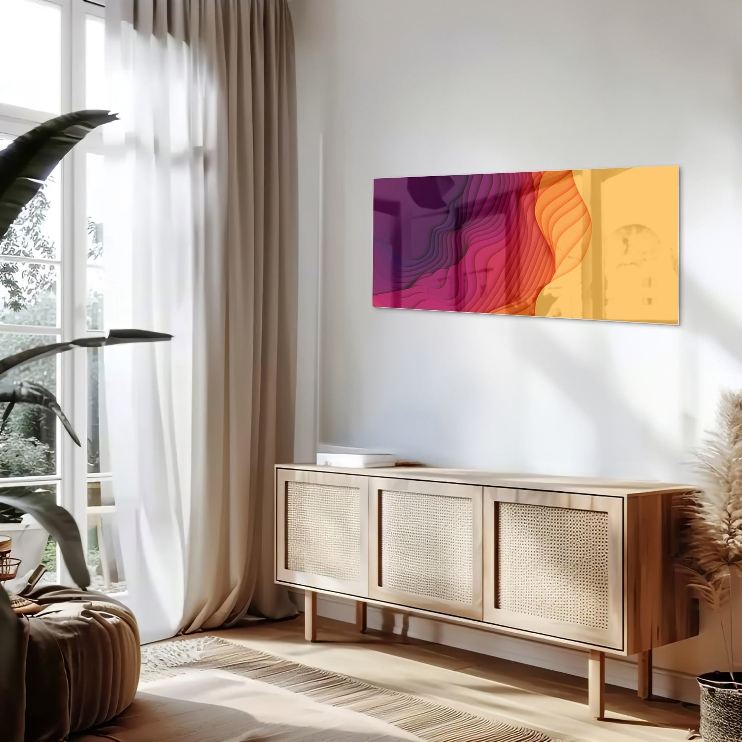 Abstraktes Glasbild mit leuchtenden Farben – Glasbild aus Sicherheitsglas, Größe 60x60_rond