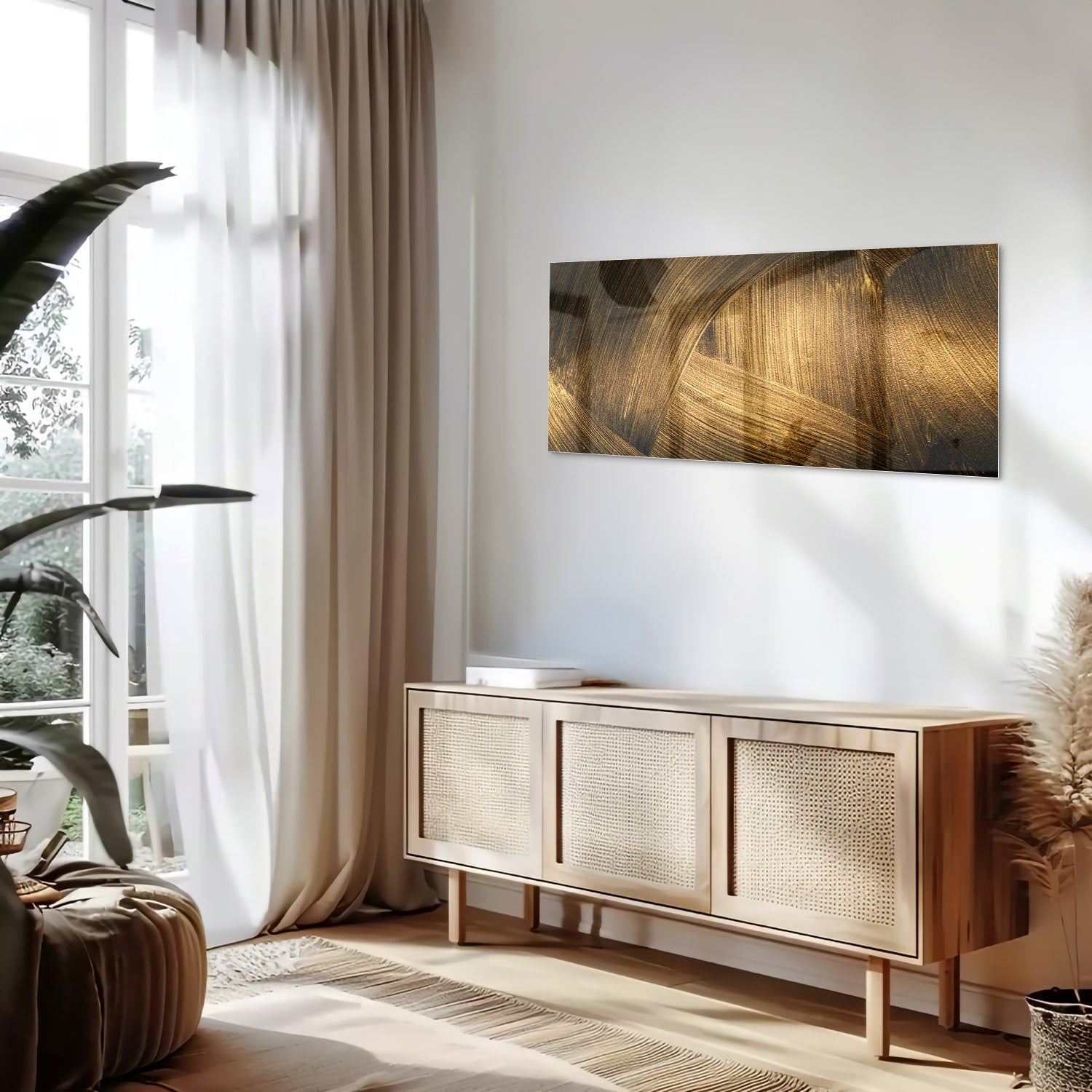 Elegantes Glasbild mit goldenem Muster – Glasbild aus Sicherheitsglas, Größe 60x60_rond