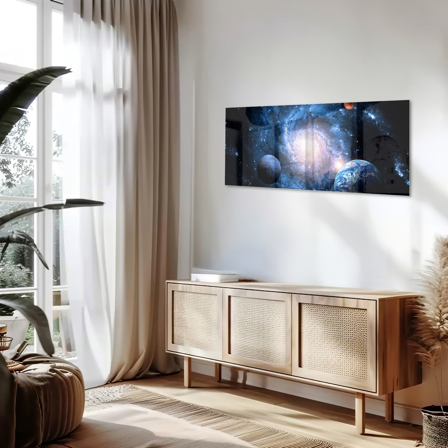 Glasbild mit Weltall und Planeten – Glasbild aus Sicherheitsglas, Größe 60x60_rond
