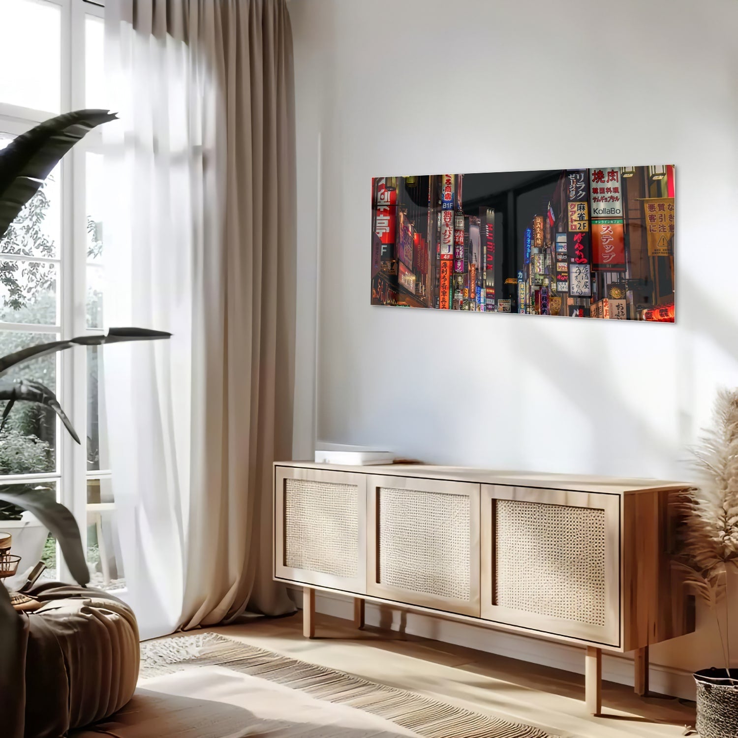 Glasbild mit urbaner Szenerie und bezaubernden Neonlichtern – Glasbild aus Sicherheitsglas, Größe 60x60_rond