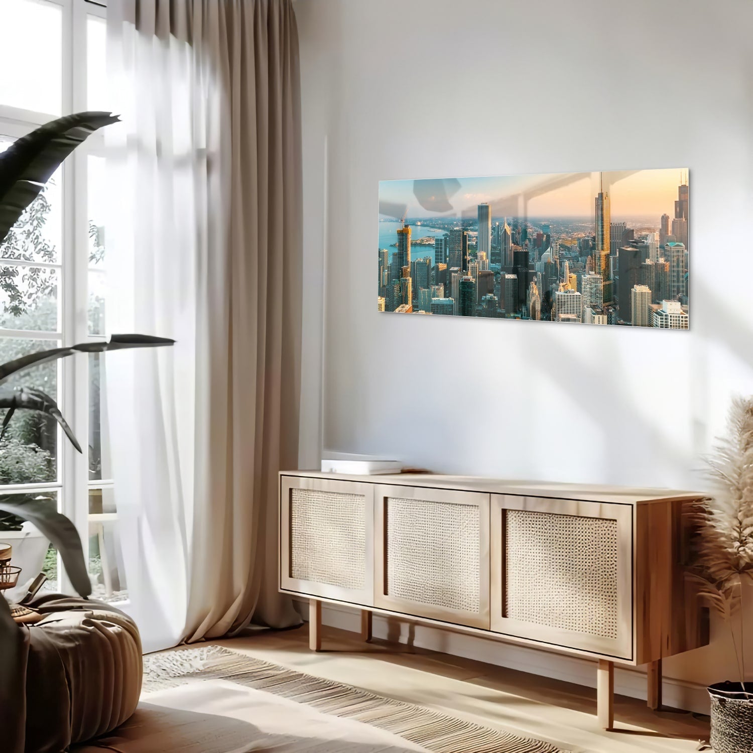 Stadtblick – Glasbild für moderne Innenräume – Glasbild aus Sicherheitsglas, Größe 60x60_rond