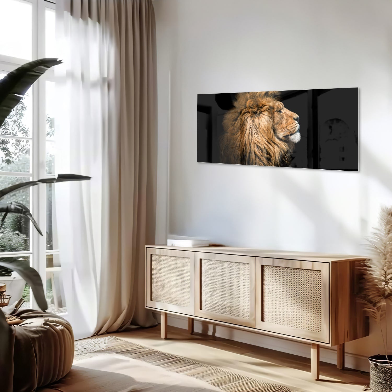 Glasbild mit majestätischem Löwen – Glasbild aus Sicherheitsglas, Größe 60x60_rond