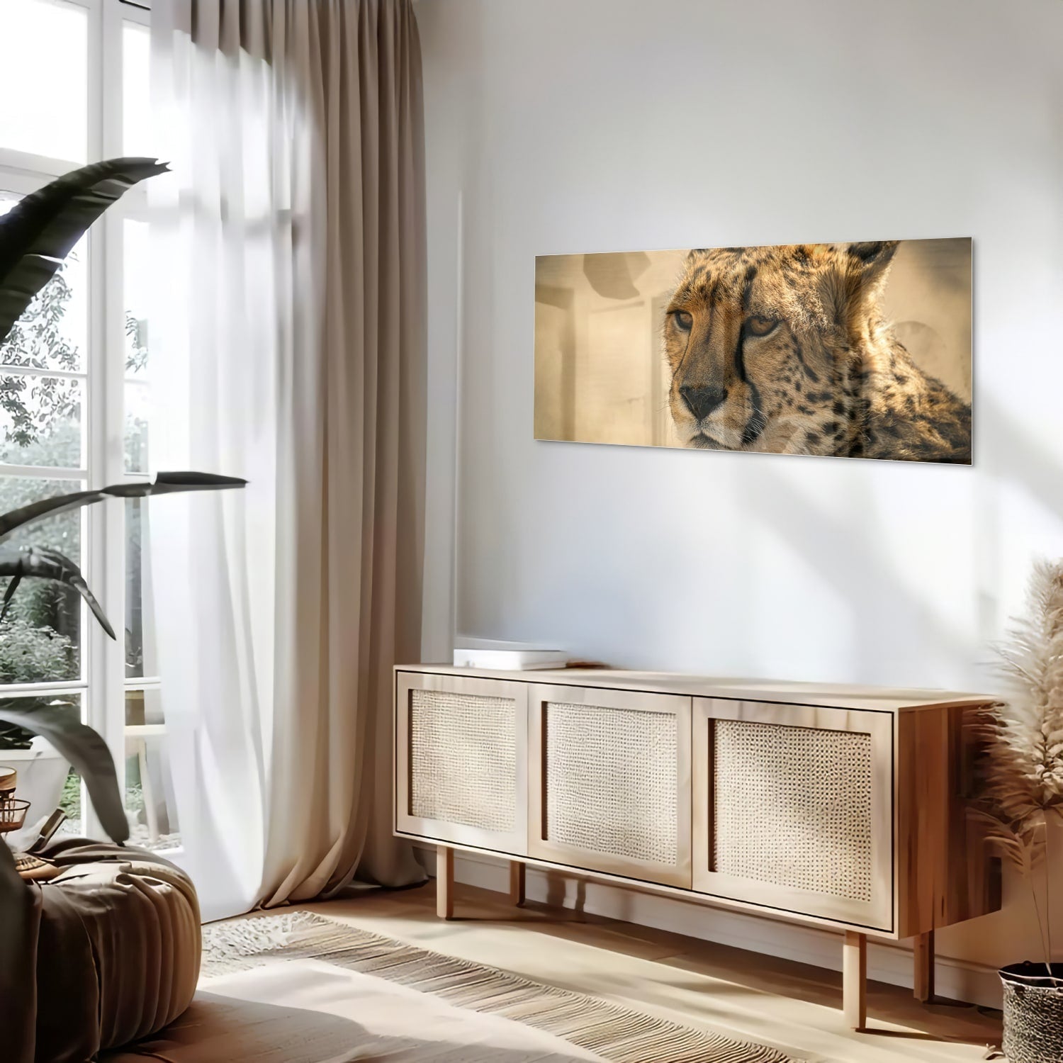 Elegantes Glasbild mit einem Leoparden – Glasbild aus Sicherheitsglas, Größe 60x60_rond