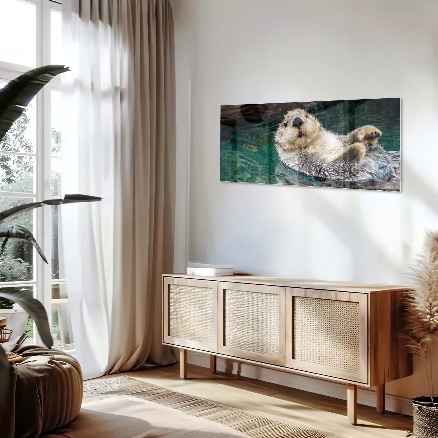 Glasbild mit schwimmendem Seeotter – Glasbild aus Sicherheitsglas, Größe 60x60_rond