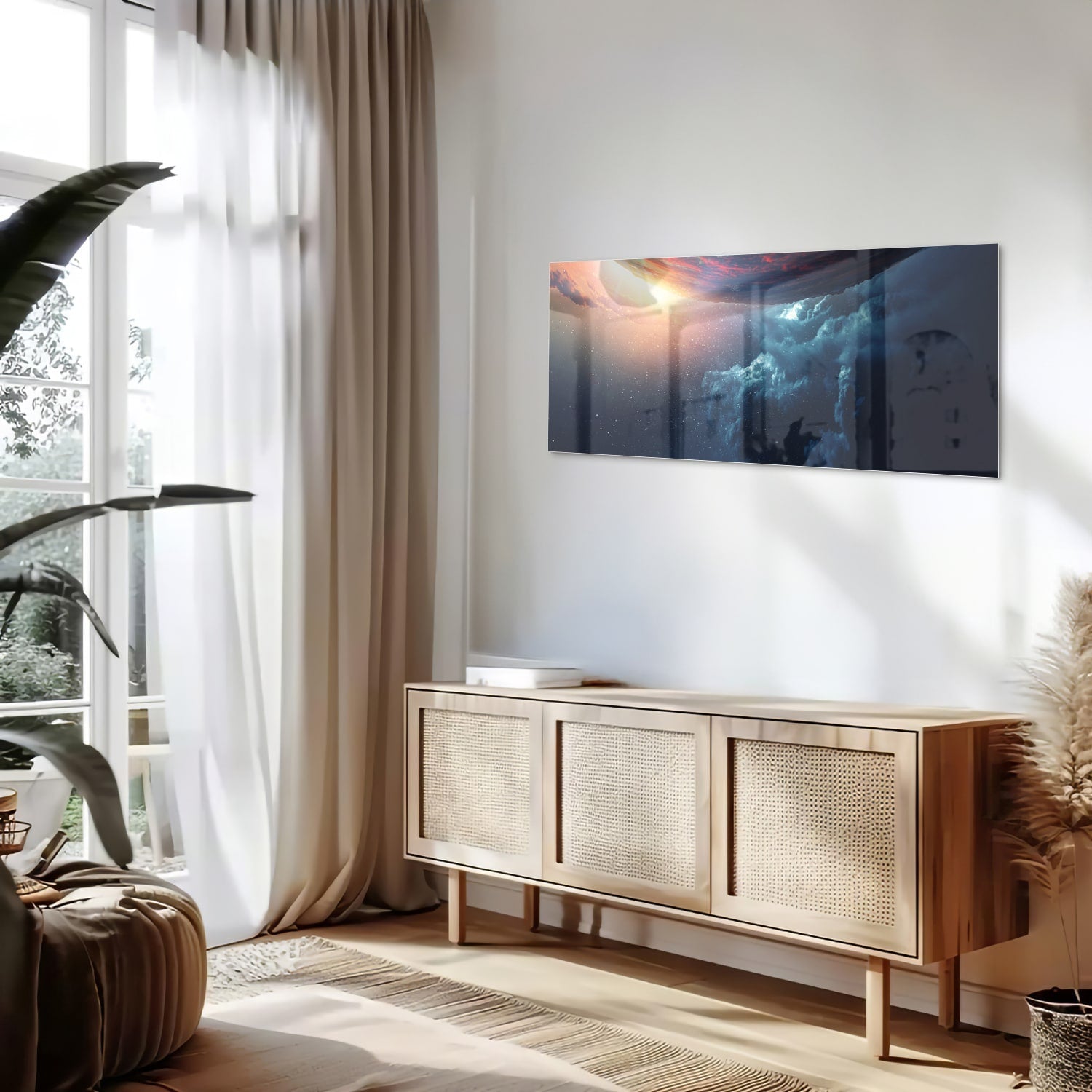 Glasbild mit kosmischem Ausblick – Glasbild aus Sicherheitsglas, Größe 60x60_rond