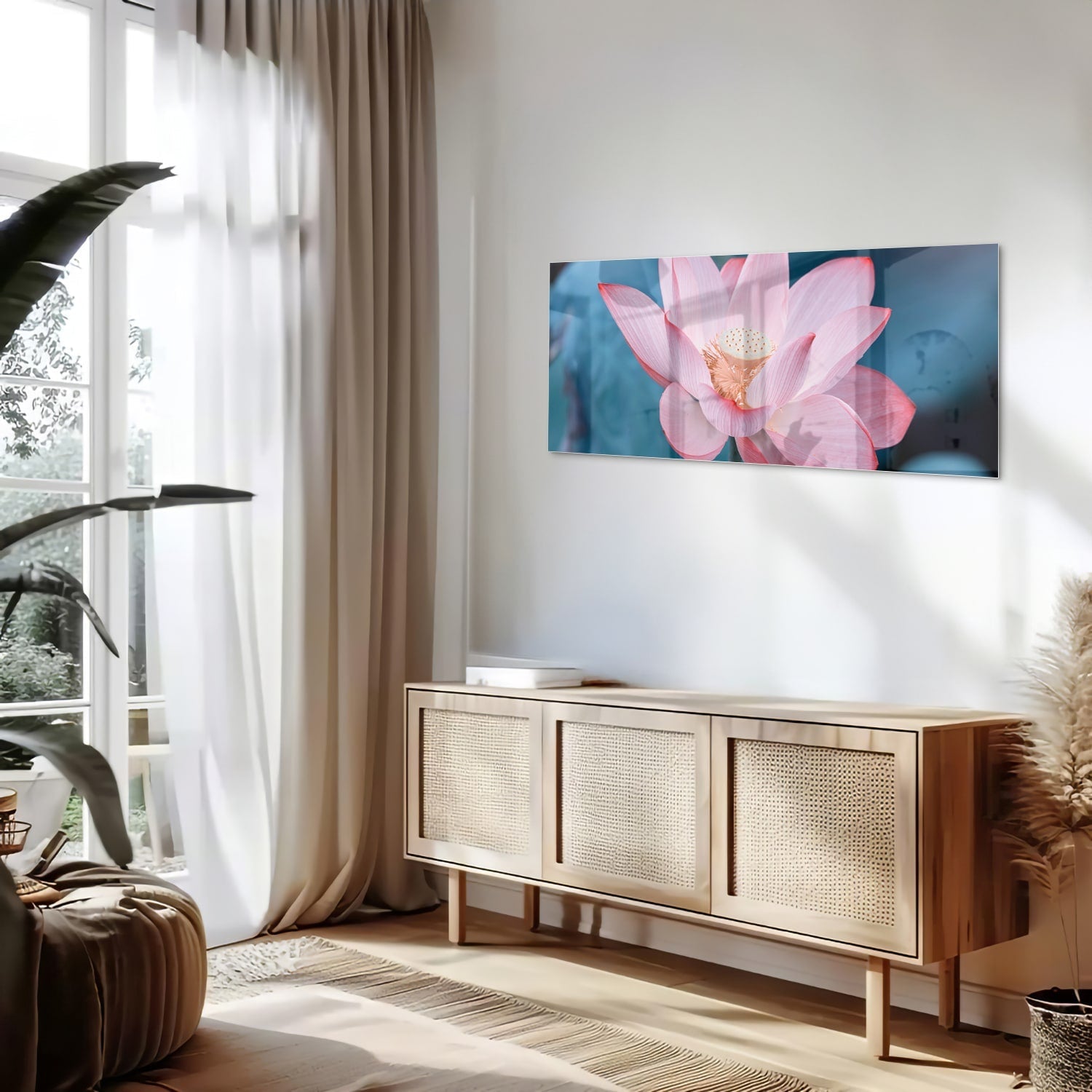 Wunderschönes Glasbild mit rosa Lotus – Glasbild aus Sicherheitsglas, Größe 60x60_rond