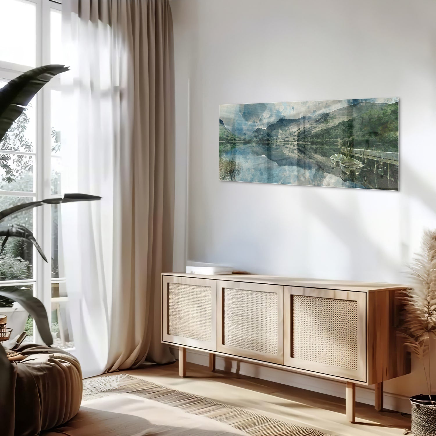 Glasbild mit einer ruhigen Landschaft – Glasbild aus Sicherheitsglas, Größe 60x60_rond