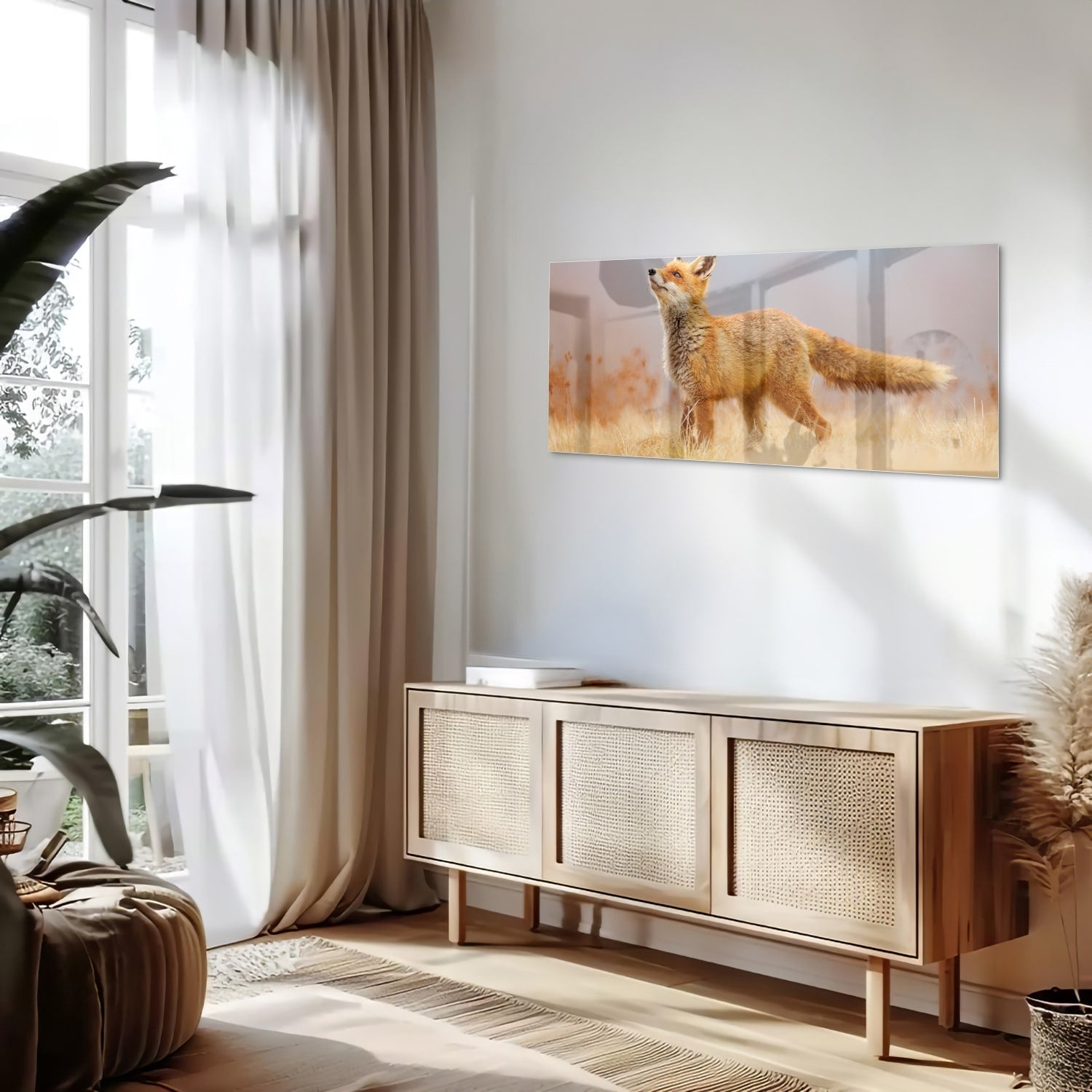 Stilvolles Glasbild mit einem Fuchs in der Natur – Glasbild aus Sicherheitsglas, Größe 60x60_rond