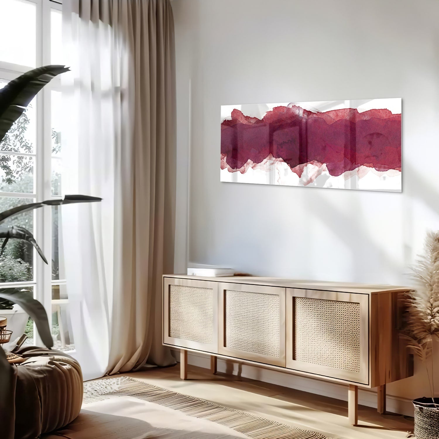 Abstraktes Glasbild in Tiefrot – Glasbild aus Sicherheitsglas, Größe 60x60_rond