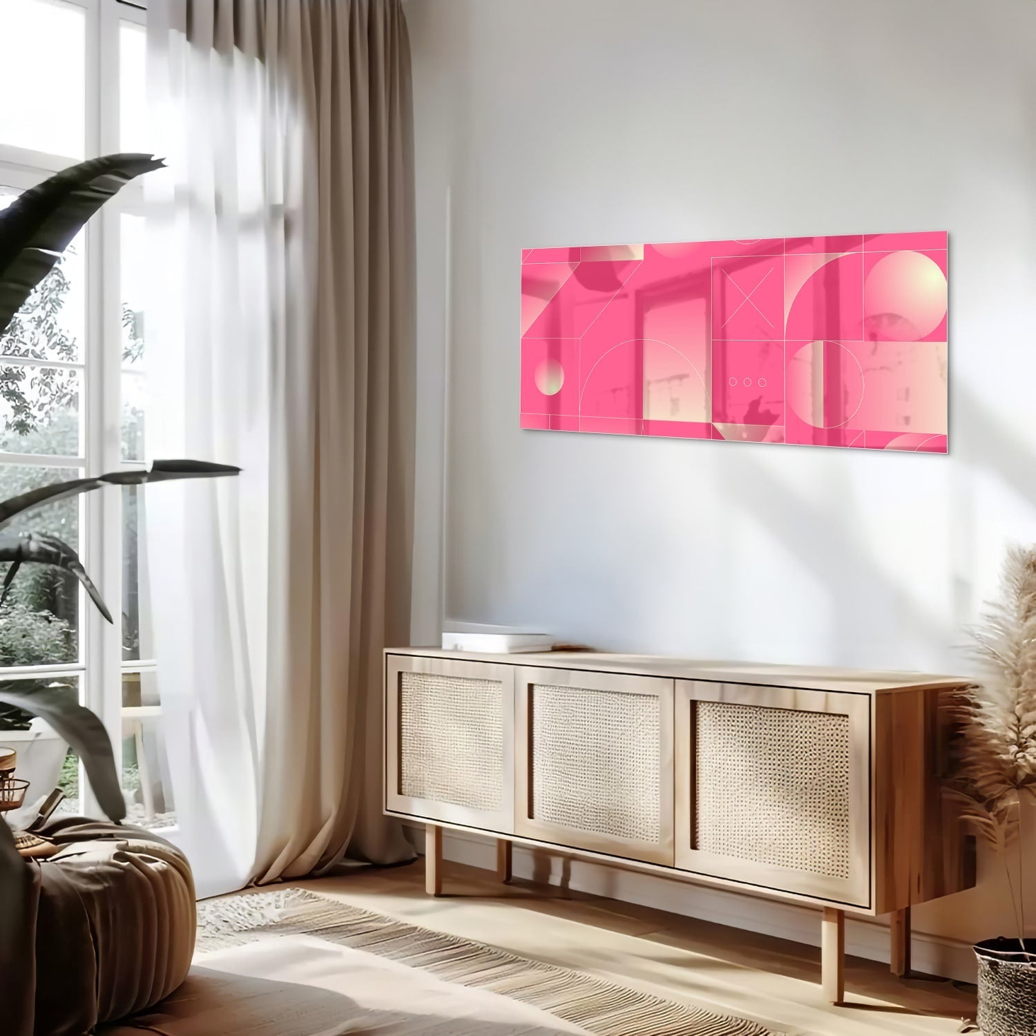 Modernes Glasbild in frischen Rosatönen – Glasbild aus Sicherheitsglas, Größe 60x60_rond