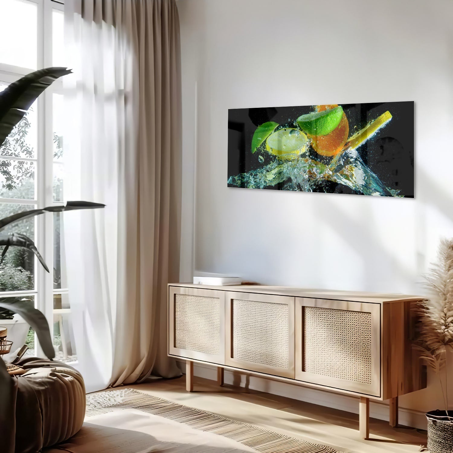 Glasbild mit farbenfrohen Zitrusfrüchten – Glasbild aus Sicherheitsglas, Größe 60x60_rond