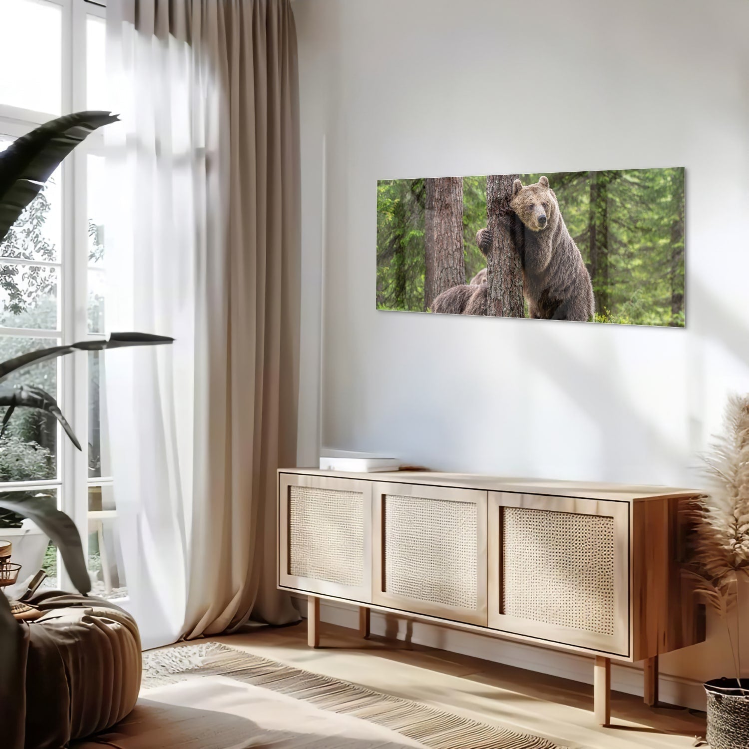Glasbild mit beeindruckenden Grizzlybären in der Wildnis – Glasbild aus Sicherheitsglas, Größe 60x60_rond
