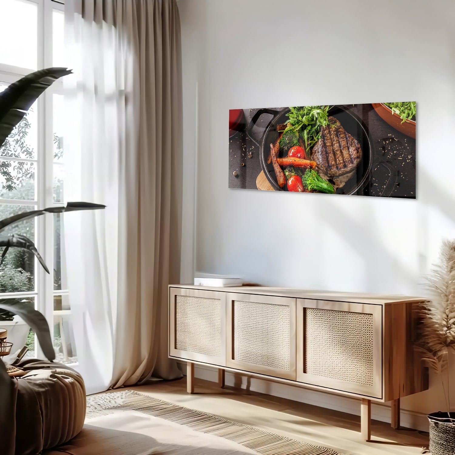 Glasbild mit köstlichen gegrillten Speisen – Glasbild aus Sicherheitsglas, Größe 60x60_rond