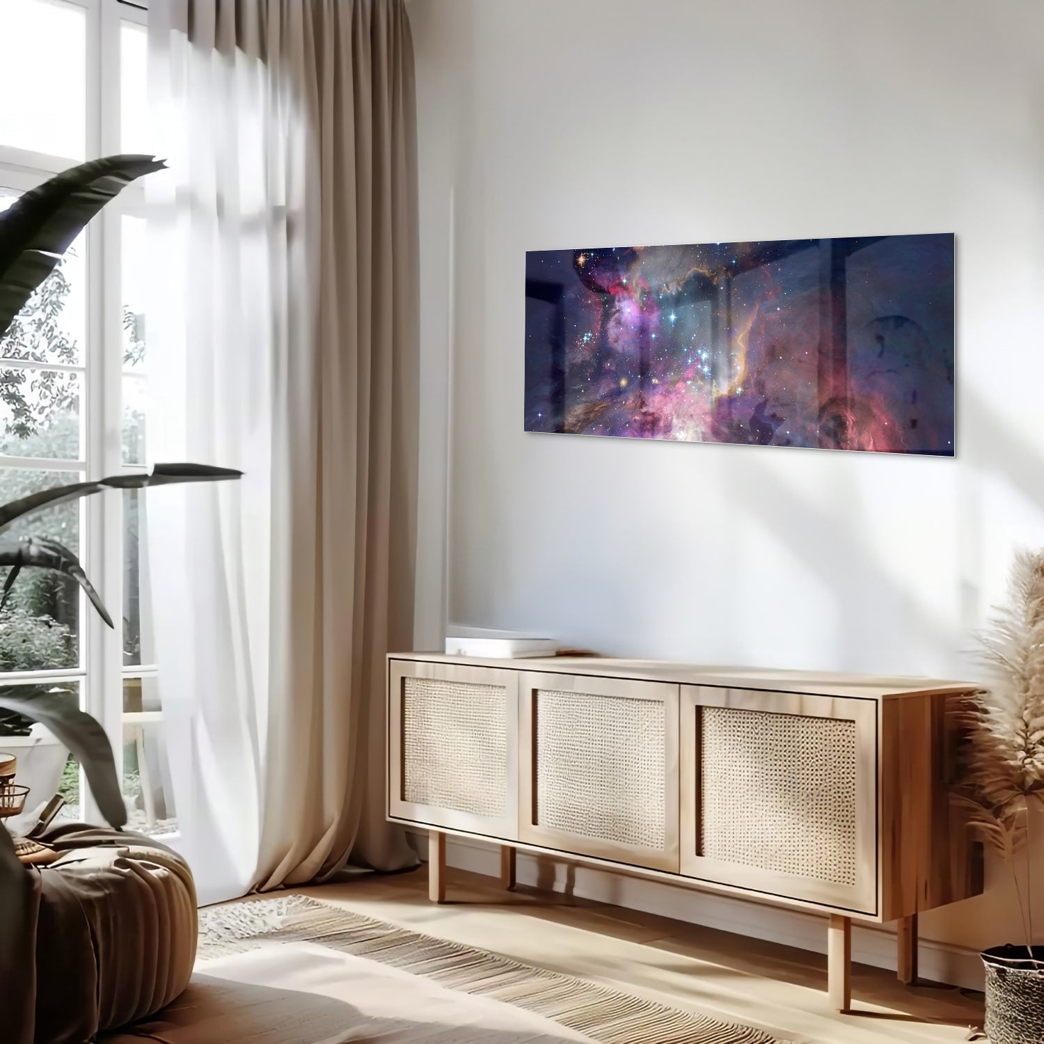 Zauberhaftes Glasbild mit dem Universum – Glasbild aus Sicherheitsglas, Größe 60x60_rond