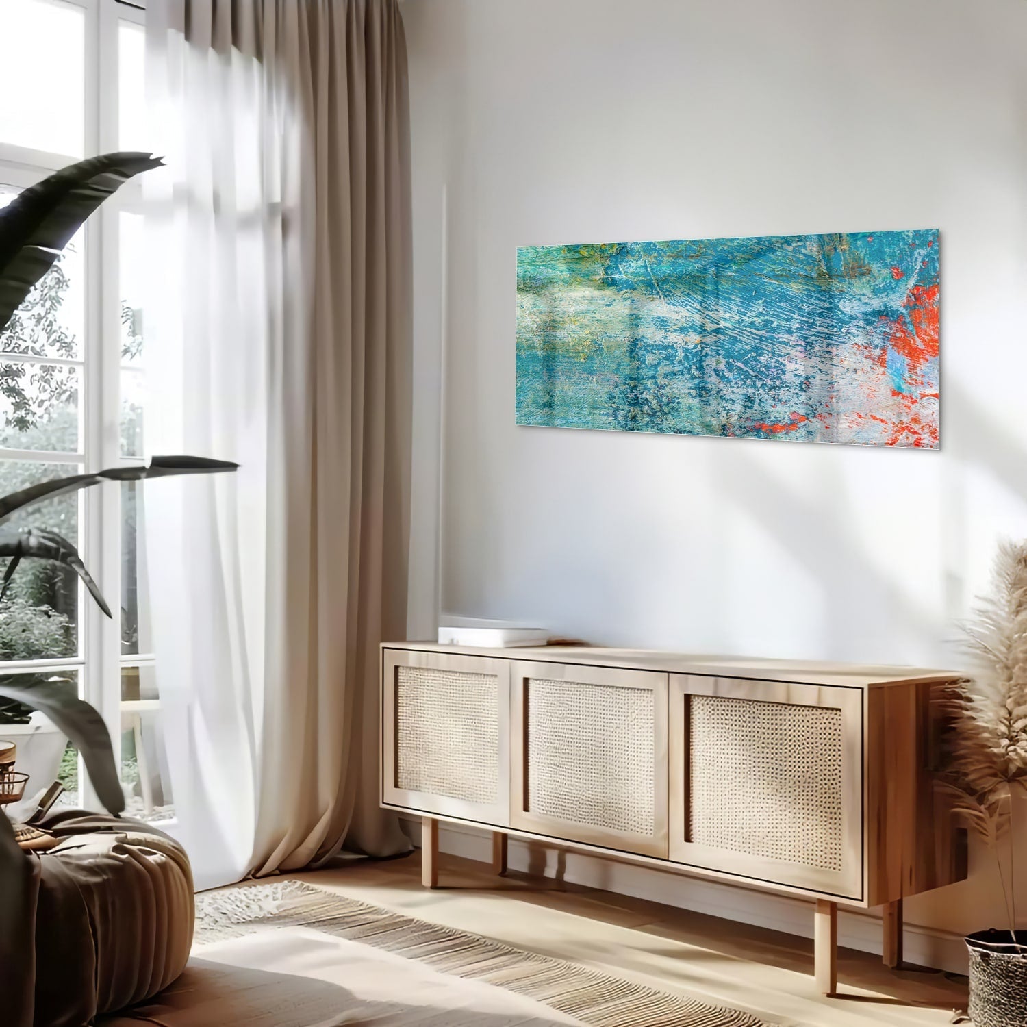 Farbenfrohes Glasbild mit abstraktem Muster – Glasbild aus Sicherheitsglas, Größe 60x60_rond