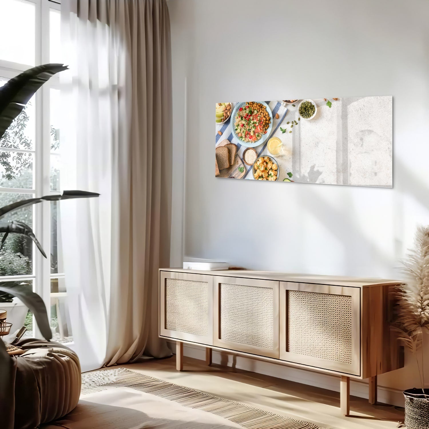 Farbenfrohes Glasbild mit frischen Speisen – Glasbild aus Sicherheitsglas, Größe 60x60_rond