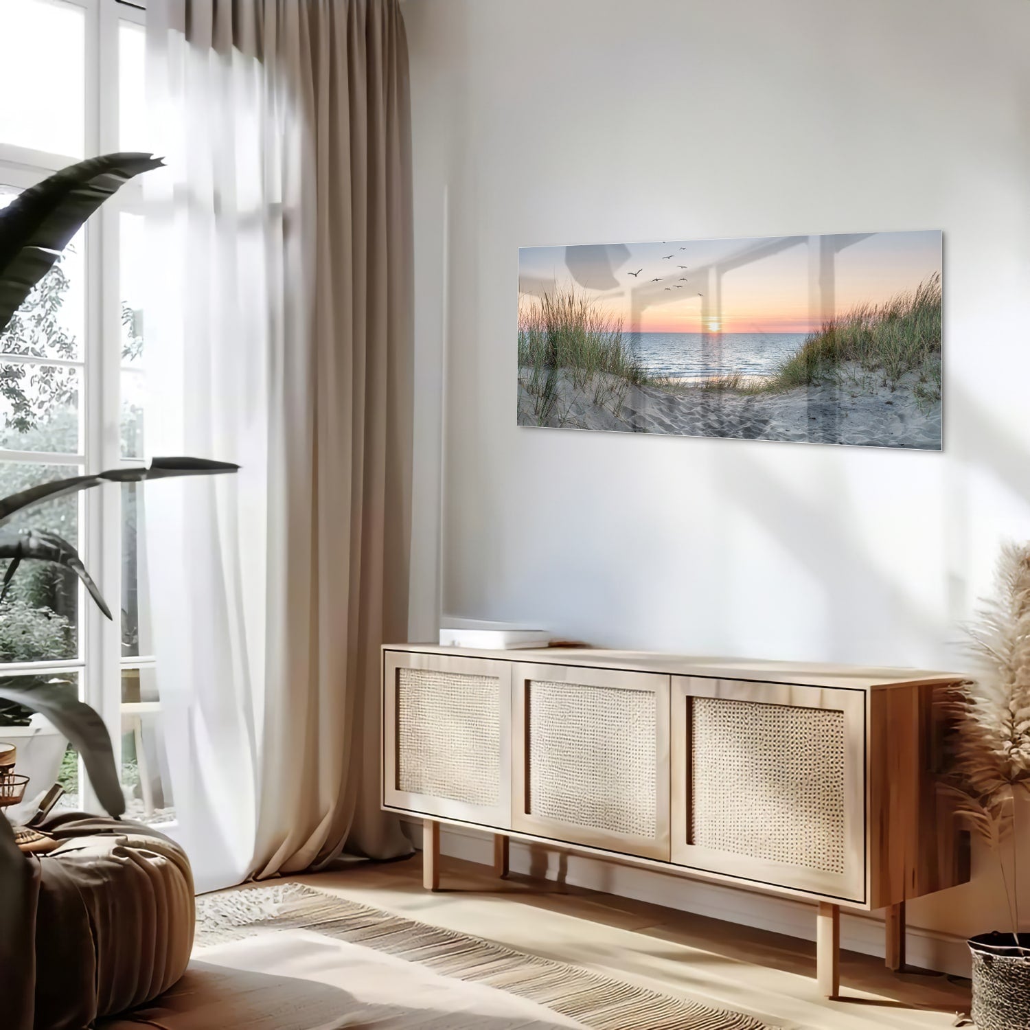 Glasbild mit ruhigem Sonnenuntergang am See – Glasbild aus Sicherheitsglas, Größe 60x60_rond