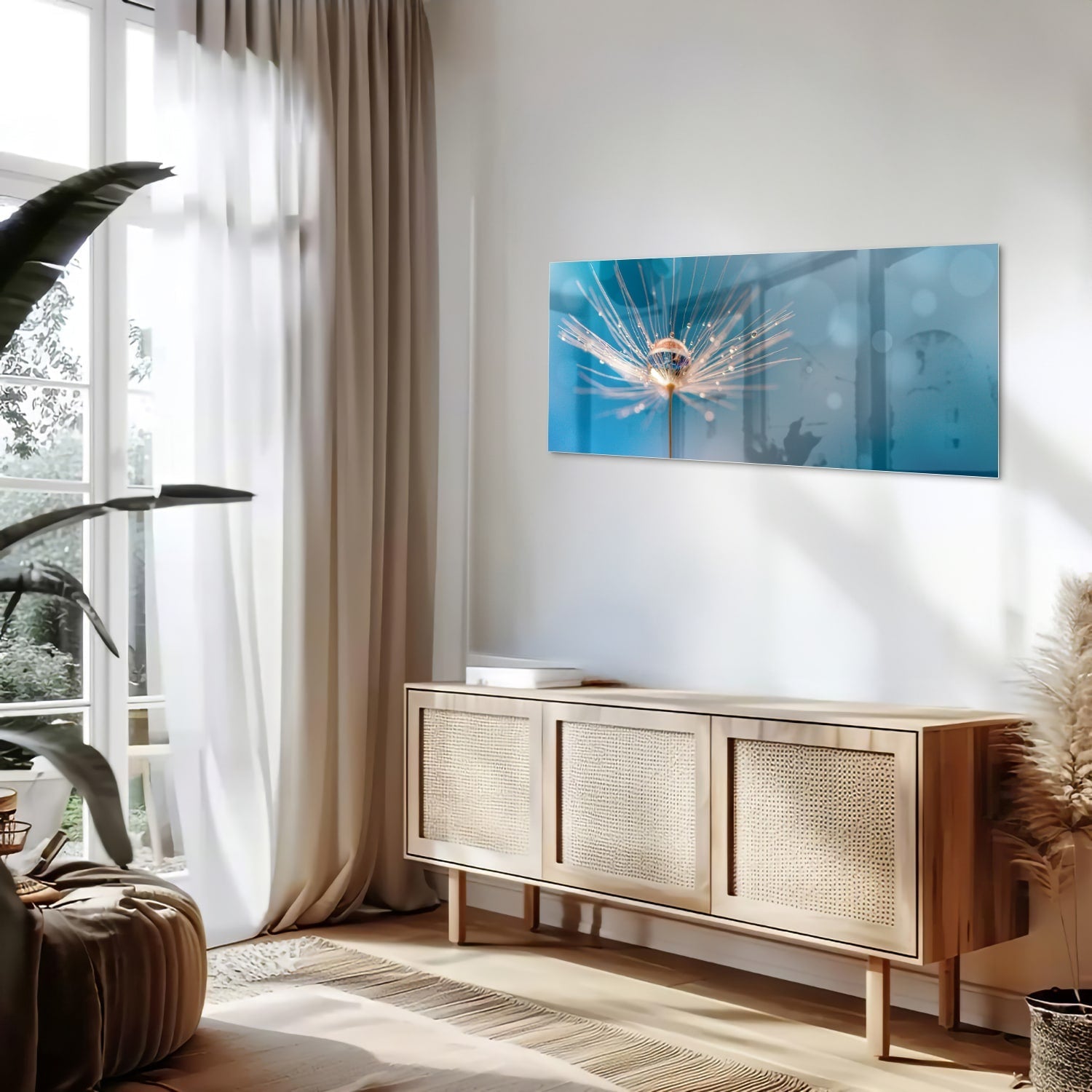 Elegantes Glasbild mit Löwenzahn-Design – Glasbild aus Sicherheitsglas, Größe 60x60_rond