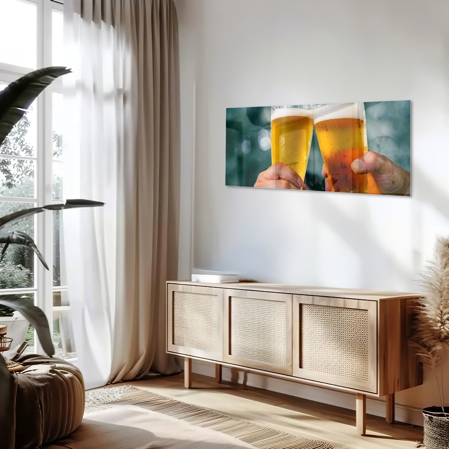 Glasbild mit zwei Biergläsern – Prost – Glasbild aus Sicherheitsglas, Größe 60x60_rond