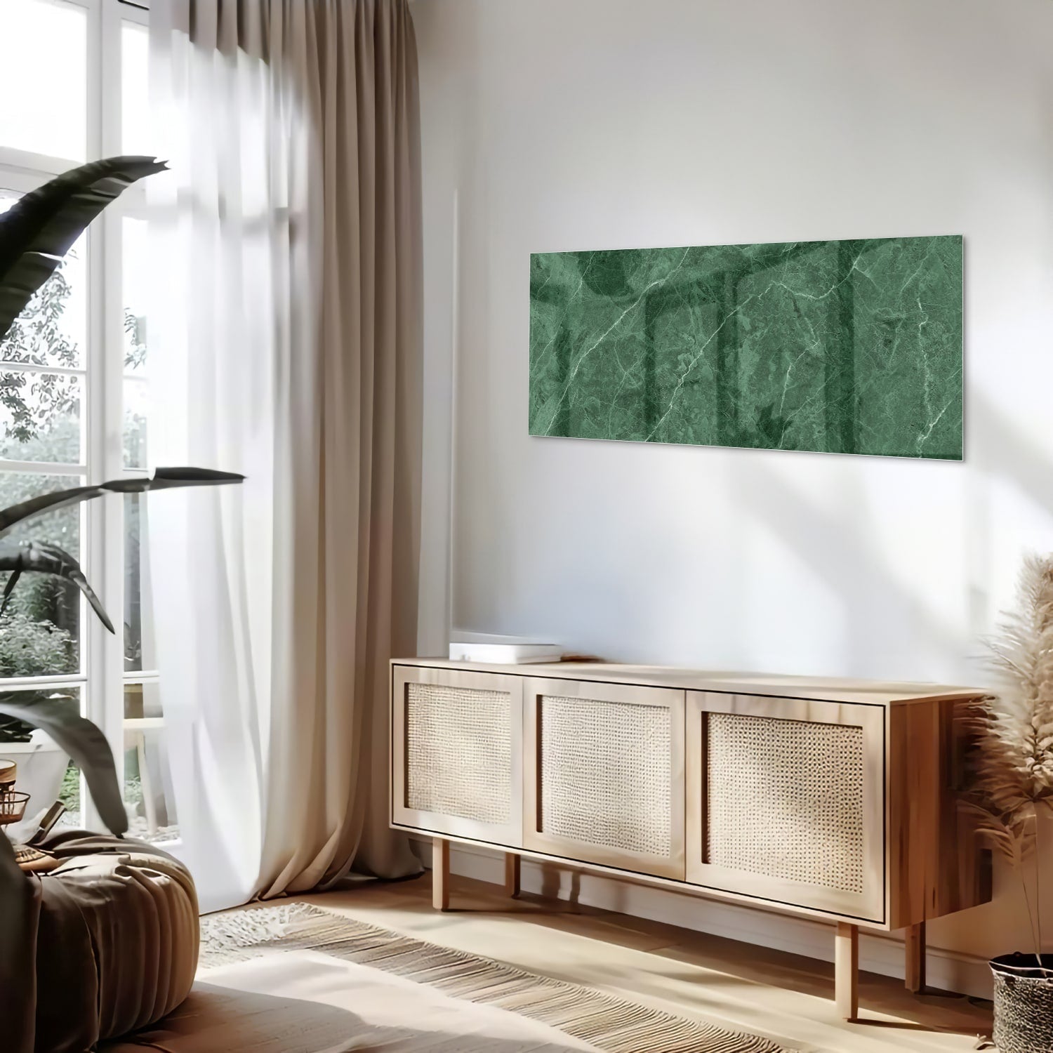 Grünes Glasbild mit Marmoroptik – Glasbild aus Sicherheitsglas, Größe 60x60_rond
