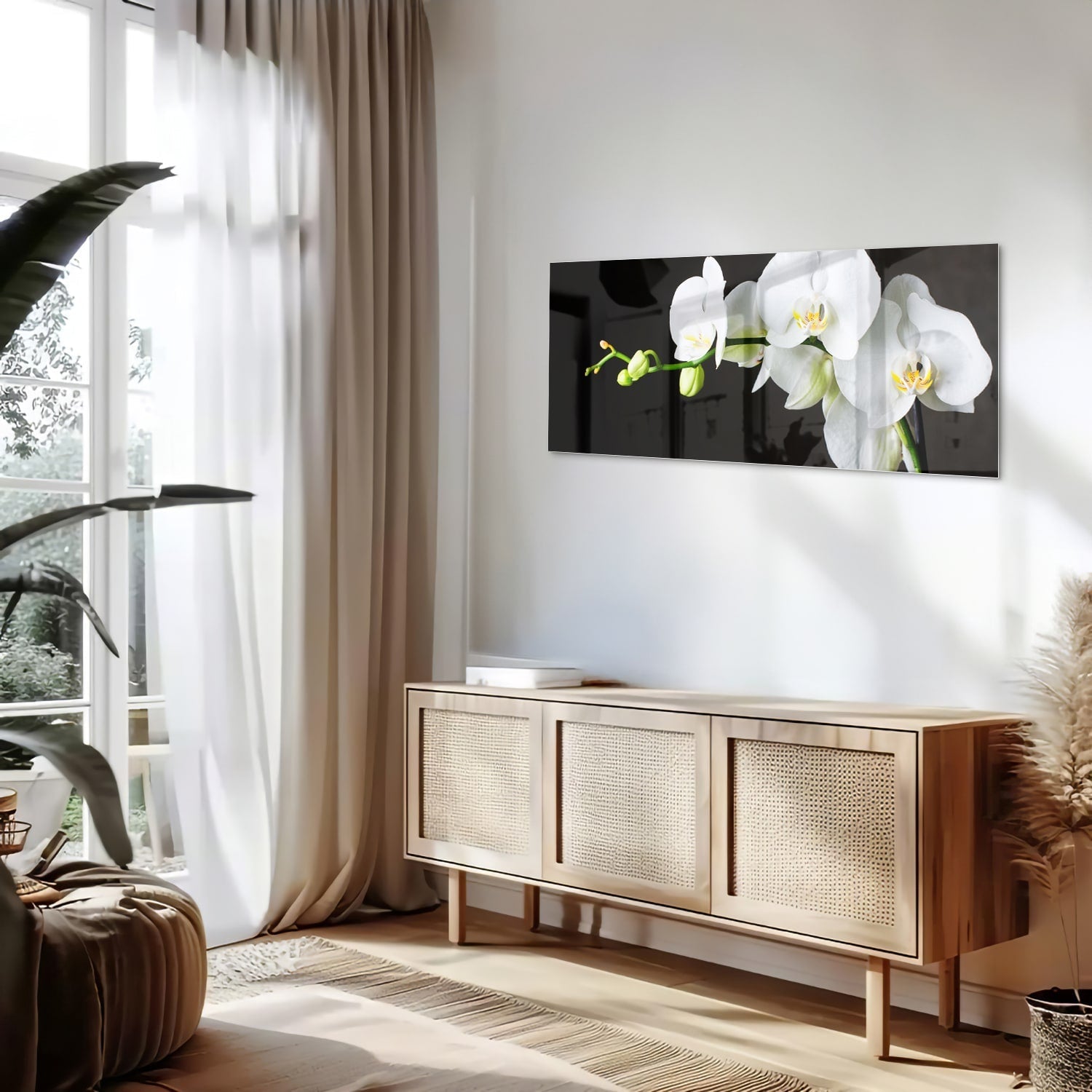 Elegantes Glasbild mit weißen Orchideen – Glasbild aus Sicherheitsglas, Größe 60x60_rond