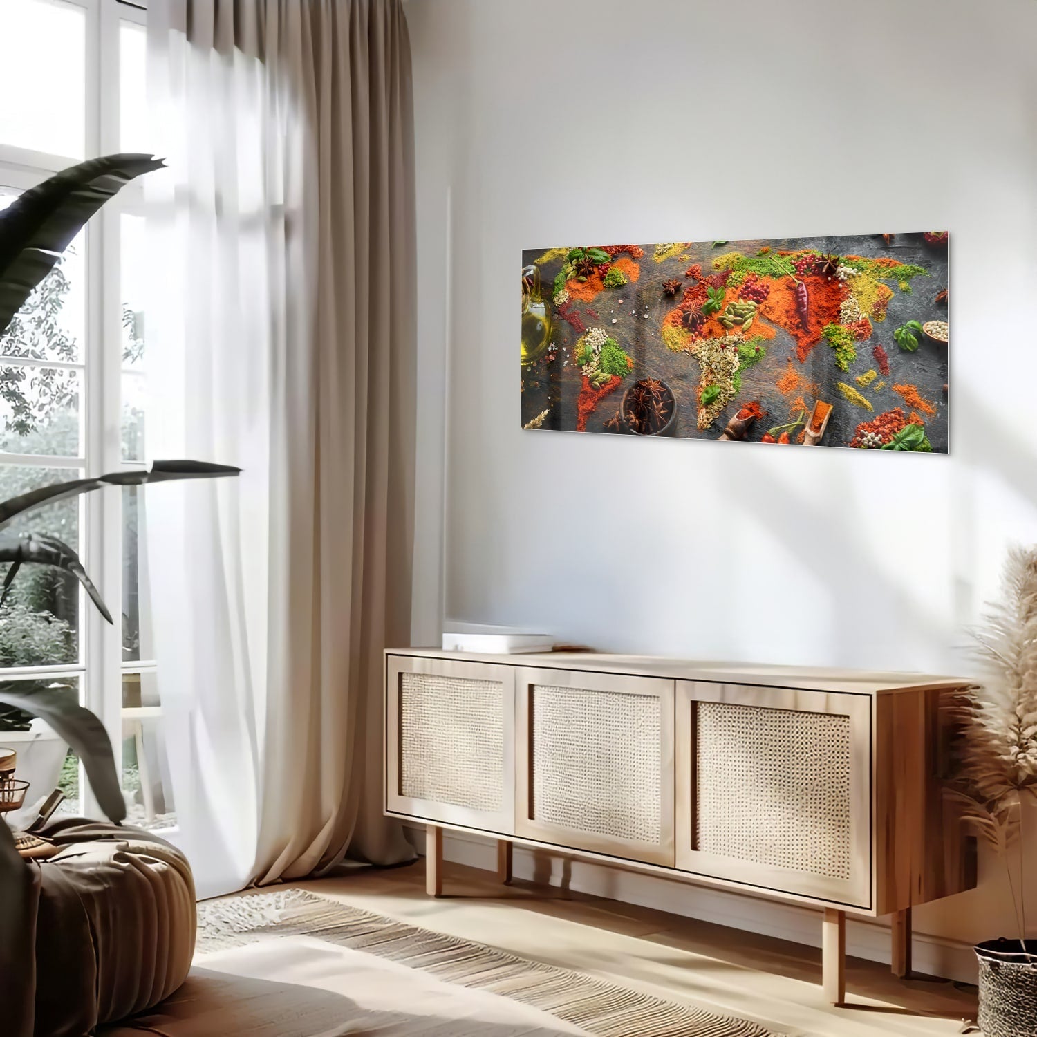 Farbenfrohes Glasbild mit Gewürzen und Gemüse – Glasbild aus Sicherheitsglas, Größe 60x60_rond