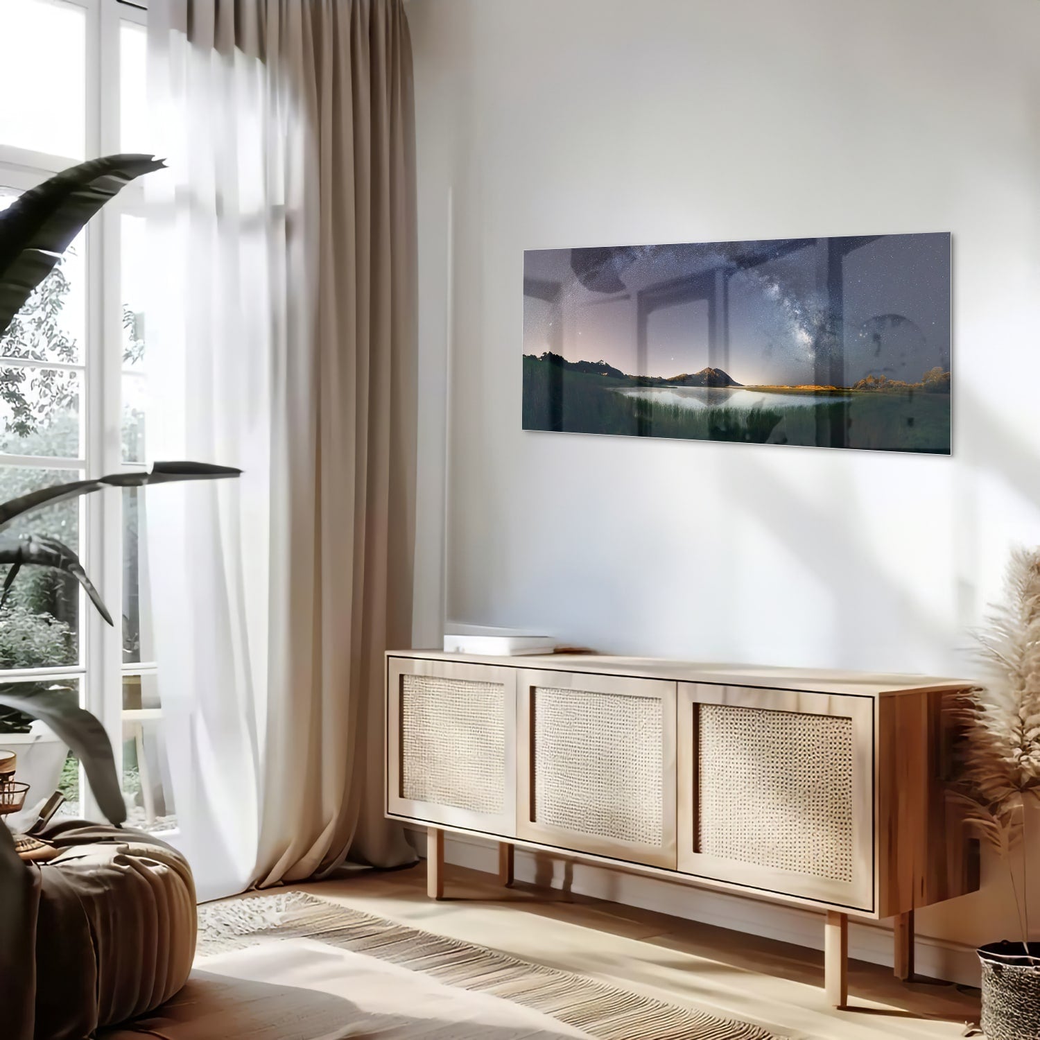 Glasbild: Sternenhimmel und Berge – Glasbild aus Sicherheitsglas, Größe 60x60_rond