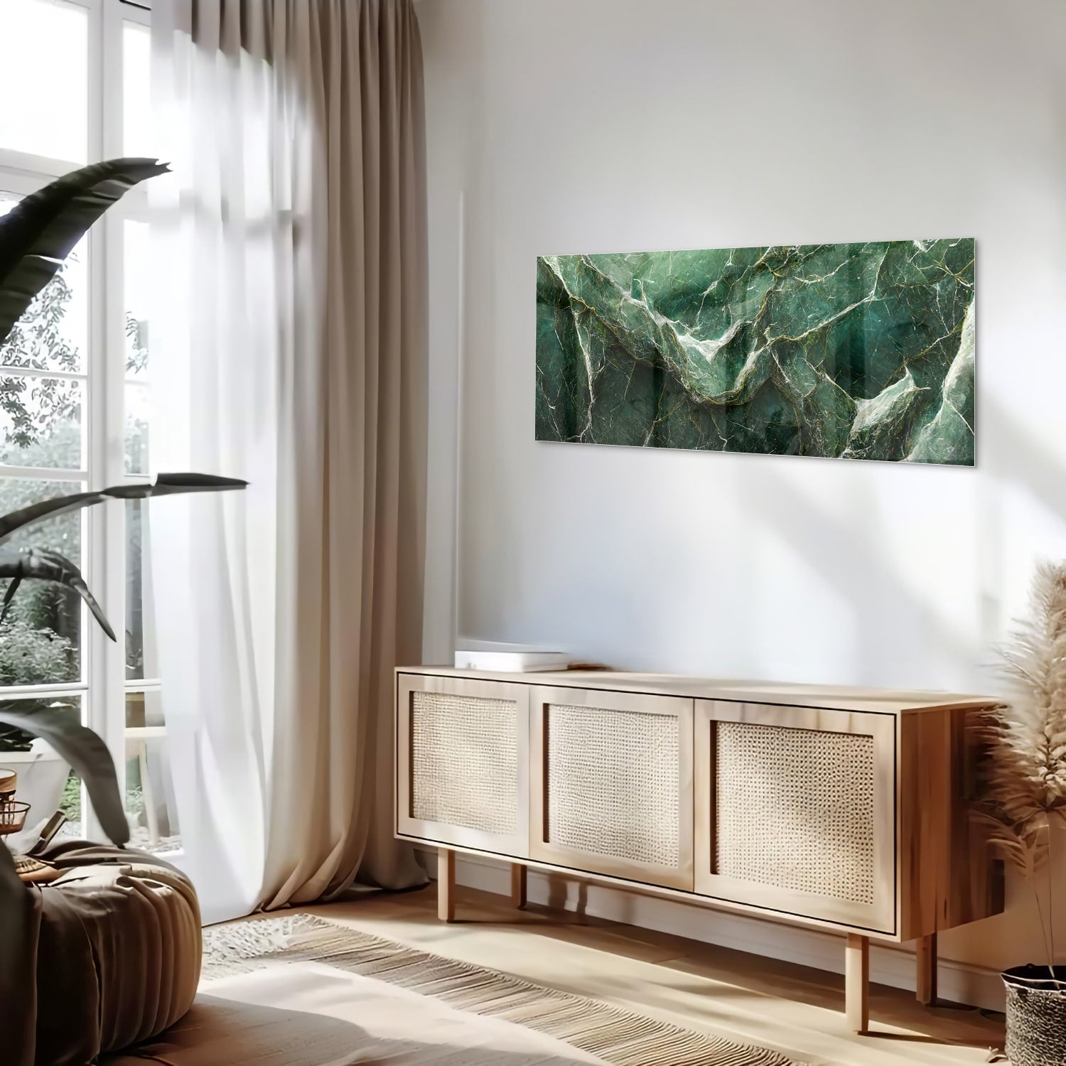 Glasbild mit grüner Marmoroptik – Glasbild aus Sicherheitsglas, Größe 60x60_rond