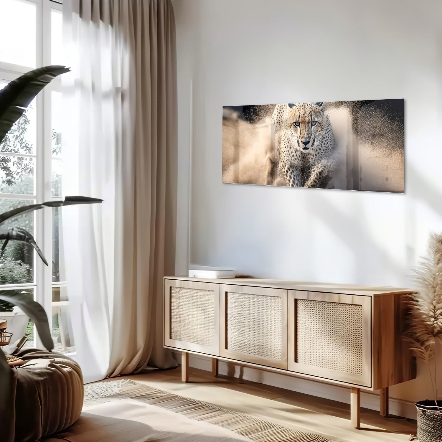 Dynamisches Glasbild mit einem Geparden – Glasbild aus Sicherheitsglas, Größe 60x60_rond