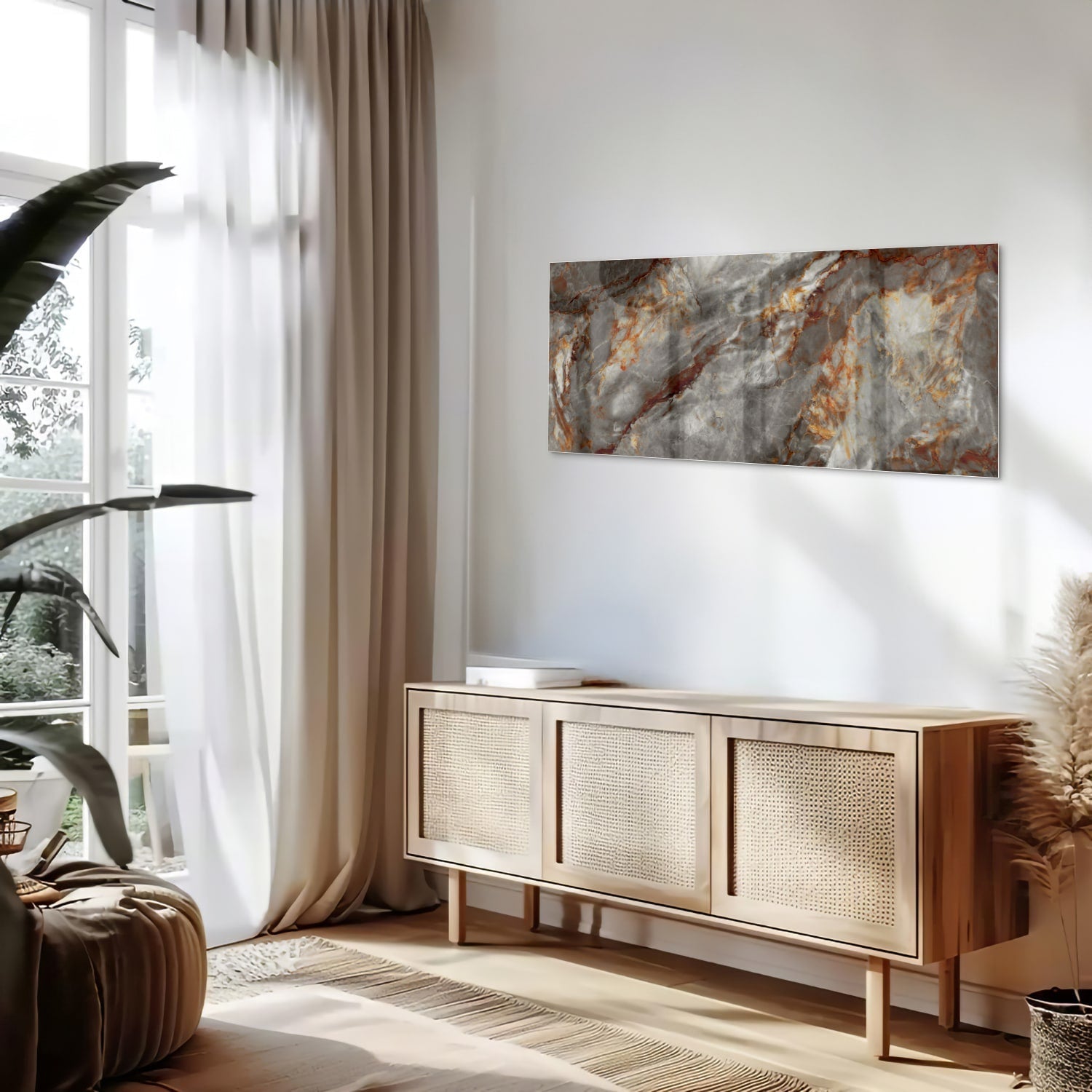 Glänzendes Glasbild mit Marmoroptik in Grau – Glasbild aus Sicherheitsglas, Größe 60x60_rond