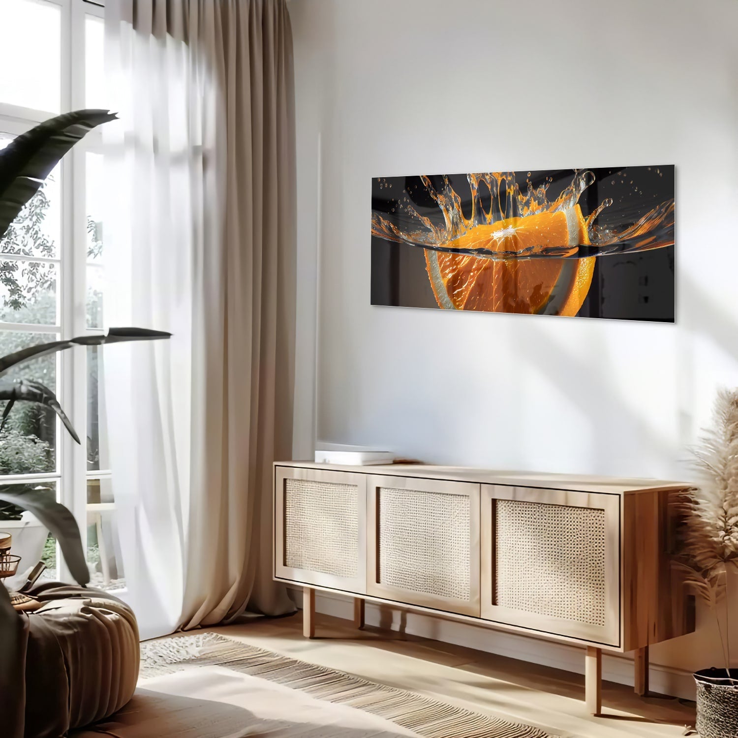 Dynamisches orangefarbenes Glasbild – Glasbild aus Sicherheitsglas, Größe 60x60_rond