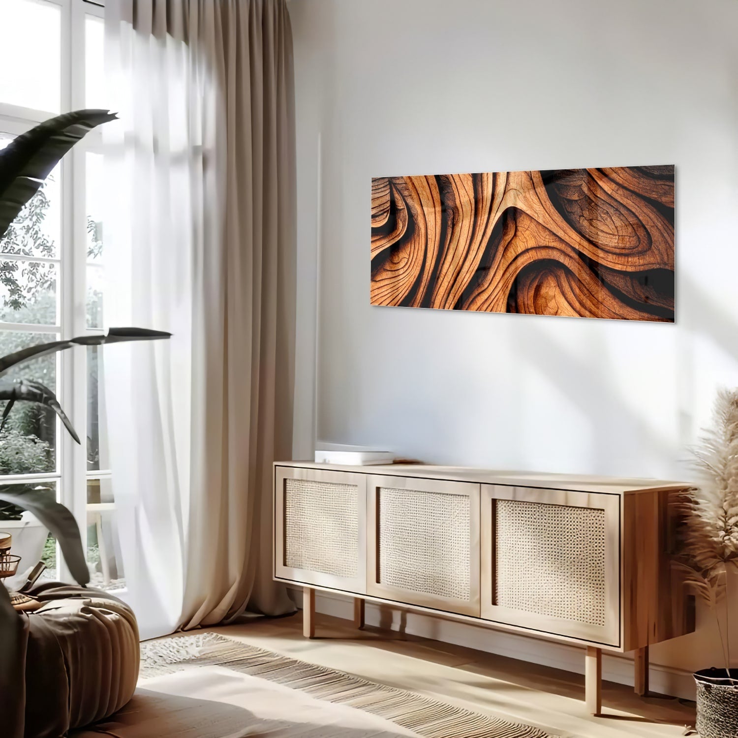 Elegantes Glasbild mit Holzstruktur – Glasbild aus Sicherheitsglas, Größe 60x60_rond