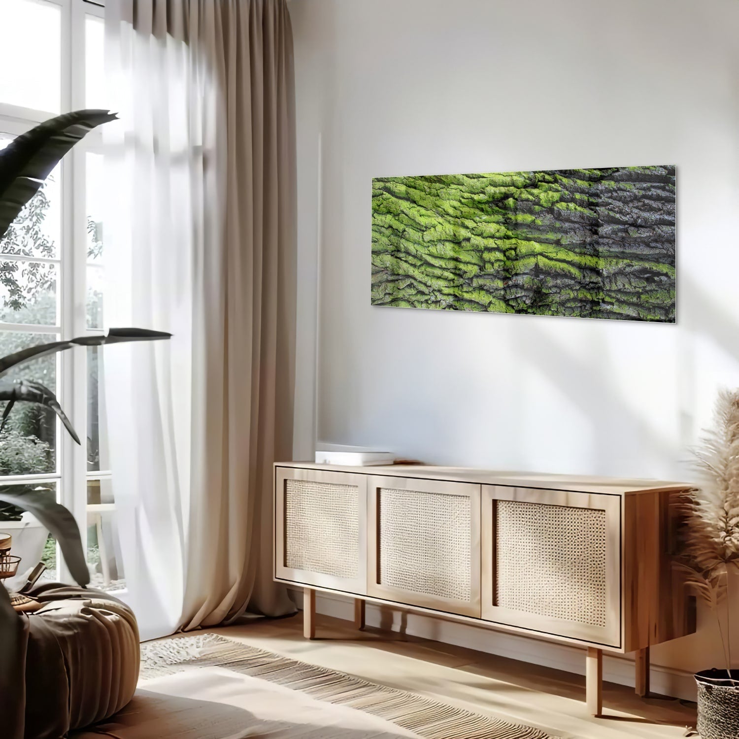 Glasbild mit moosartiger Textur – Glasbild aus Sicherheitsglas, Größe 60x60_rond