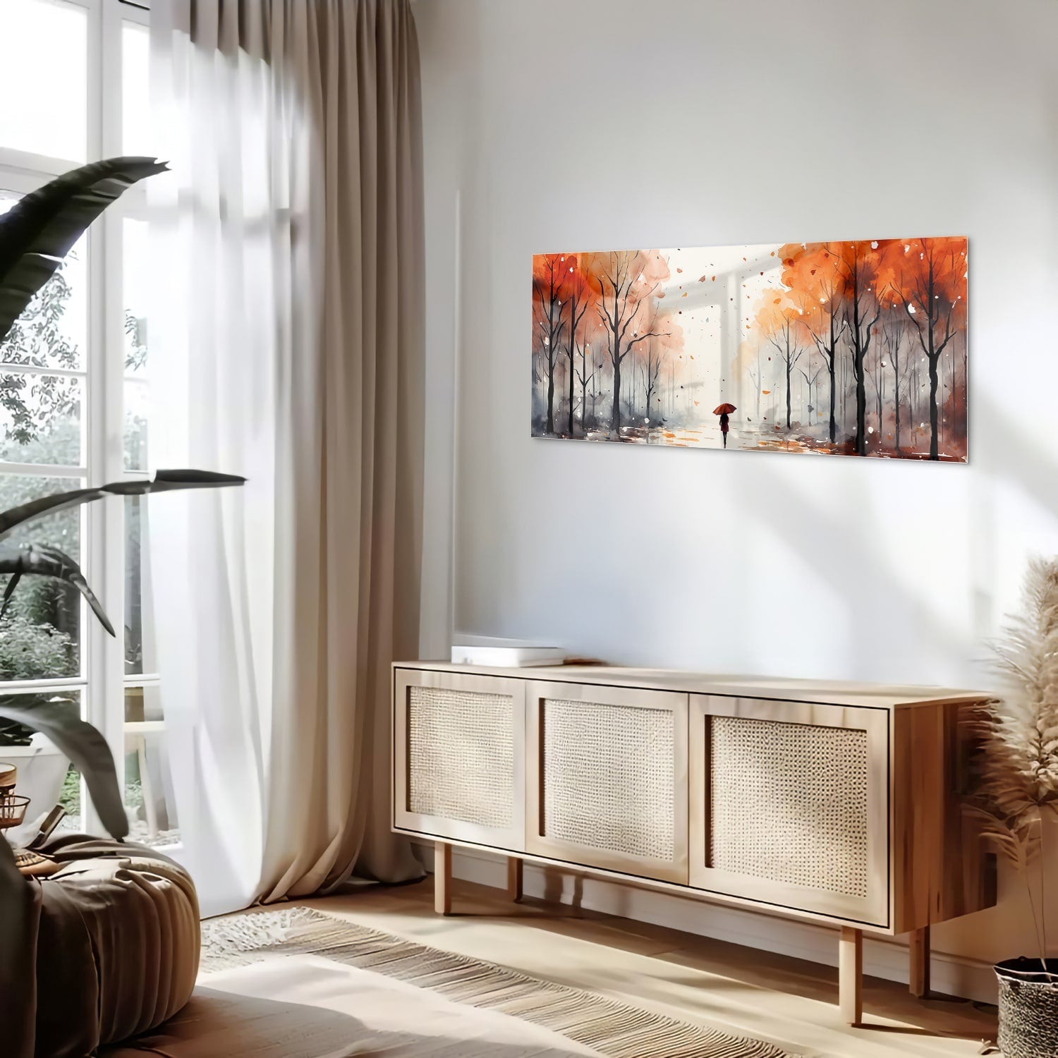 Zauberhaftes Glasbild mit Herbstlandschaft – Glasbild aus Sicherheitsglas, Größe 60x60_rond