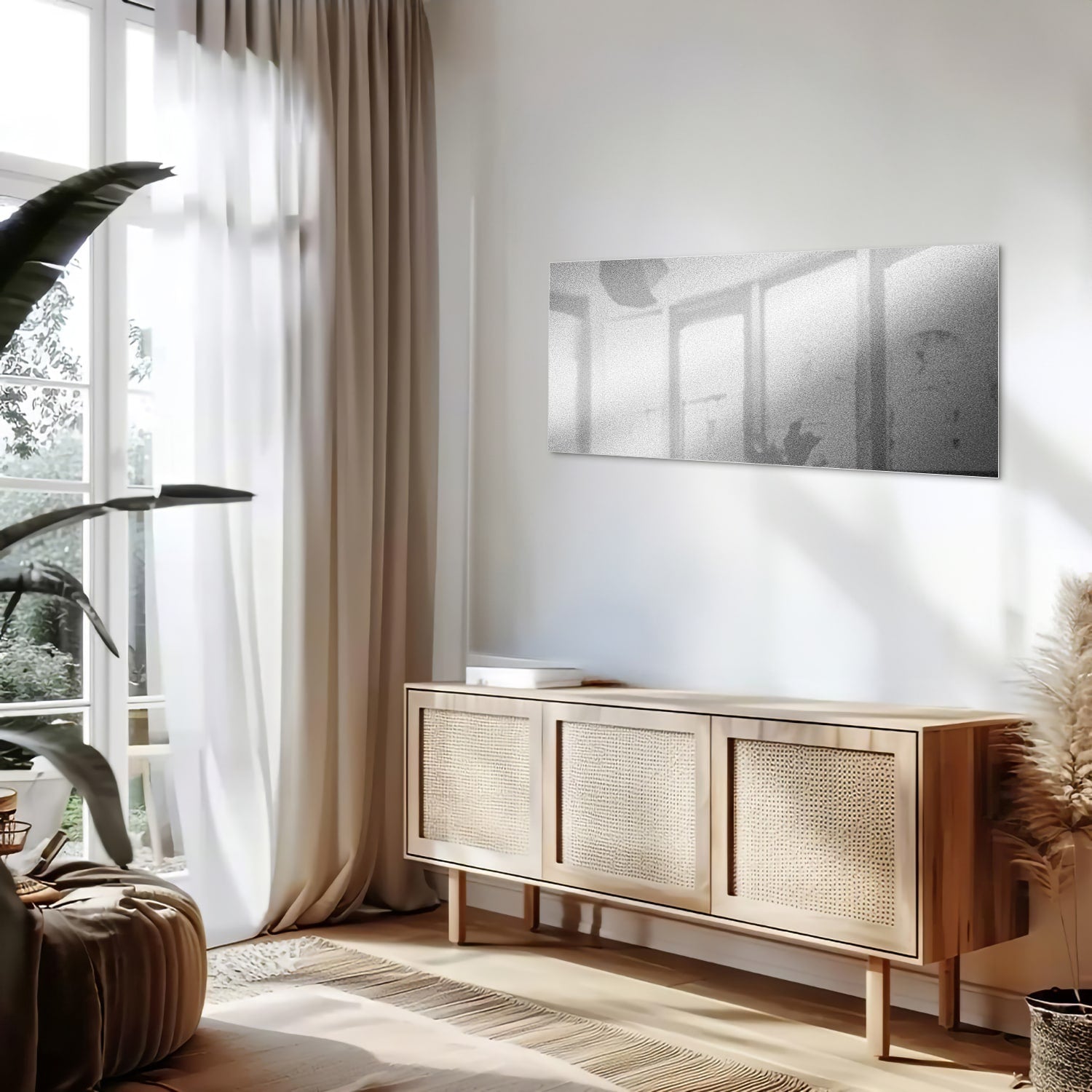 Minimalistisches Glasbild mit Reflexionen – Glasbild aus Sicherheitsglas, Größe 60x60_rond