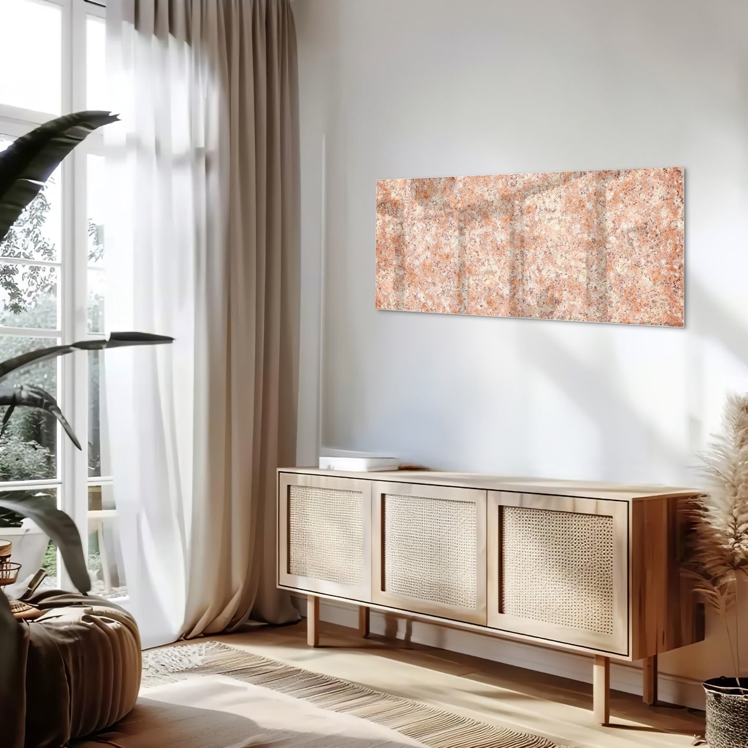 Glasbild in sanftem Rosa und Gold – Glasbild aus Sicherheitsglas, Größe 60x60_rond