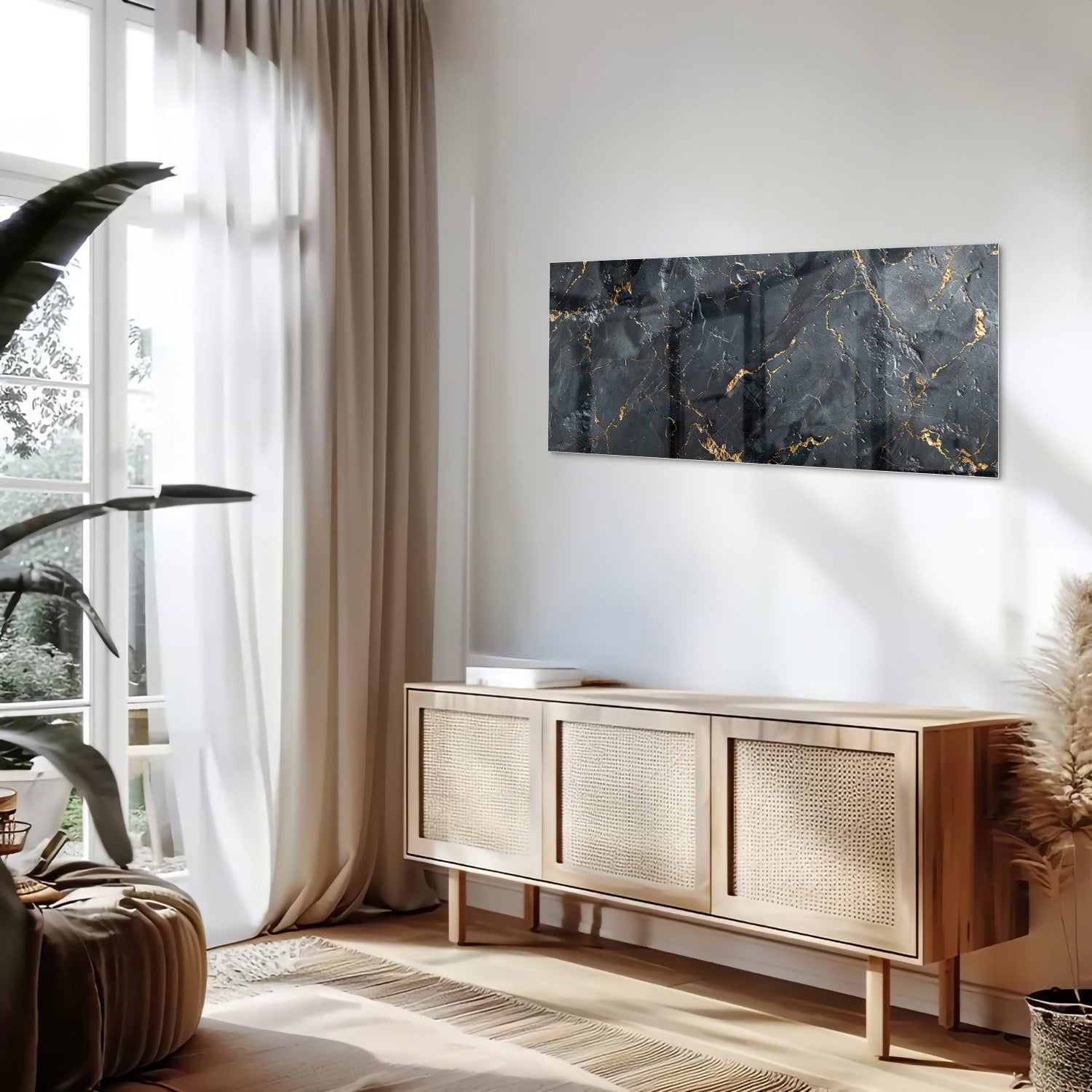 Elegantes Glasbild mit goldener Marmoroptik – Glasbild aus Sicherheitsglas, Größe 60x60_rond
