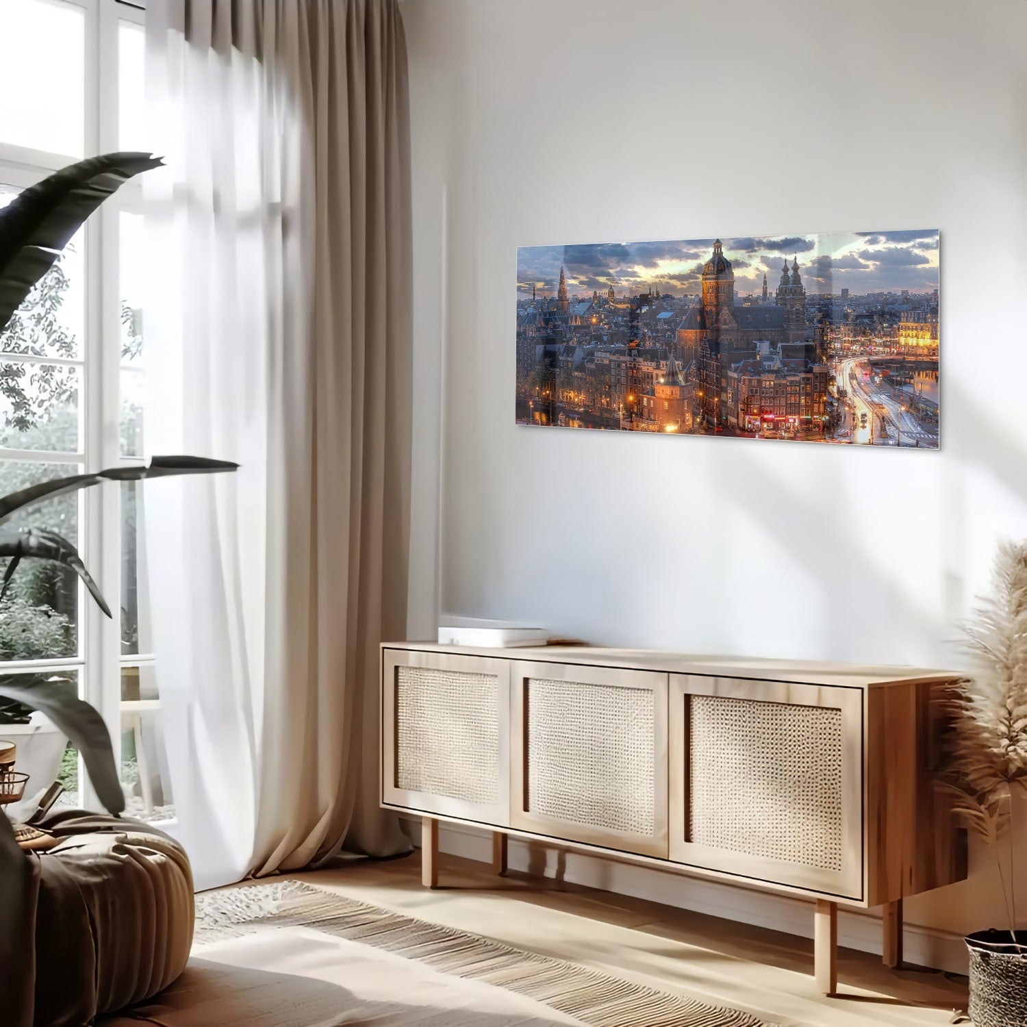 Stimmungsvolles Glasbild mit urbaner Landschaft – Glasbild aus Sicherheitsglas, Größe 60x60_rond