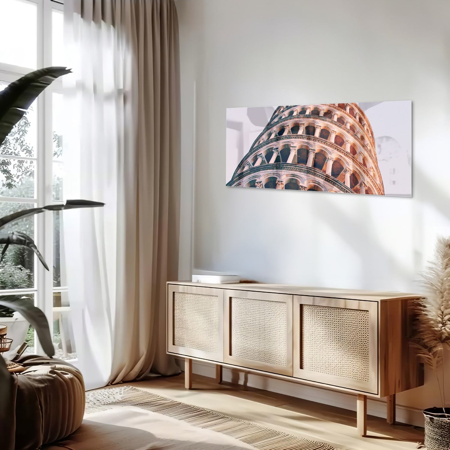 Glasbild mit dem Schiefen Turm von Pisa – Glasbild aus Sicherheitsglas, Größe 60x60_rond