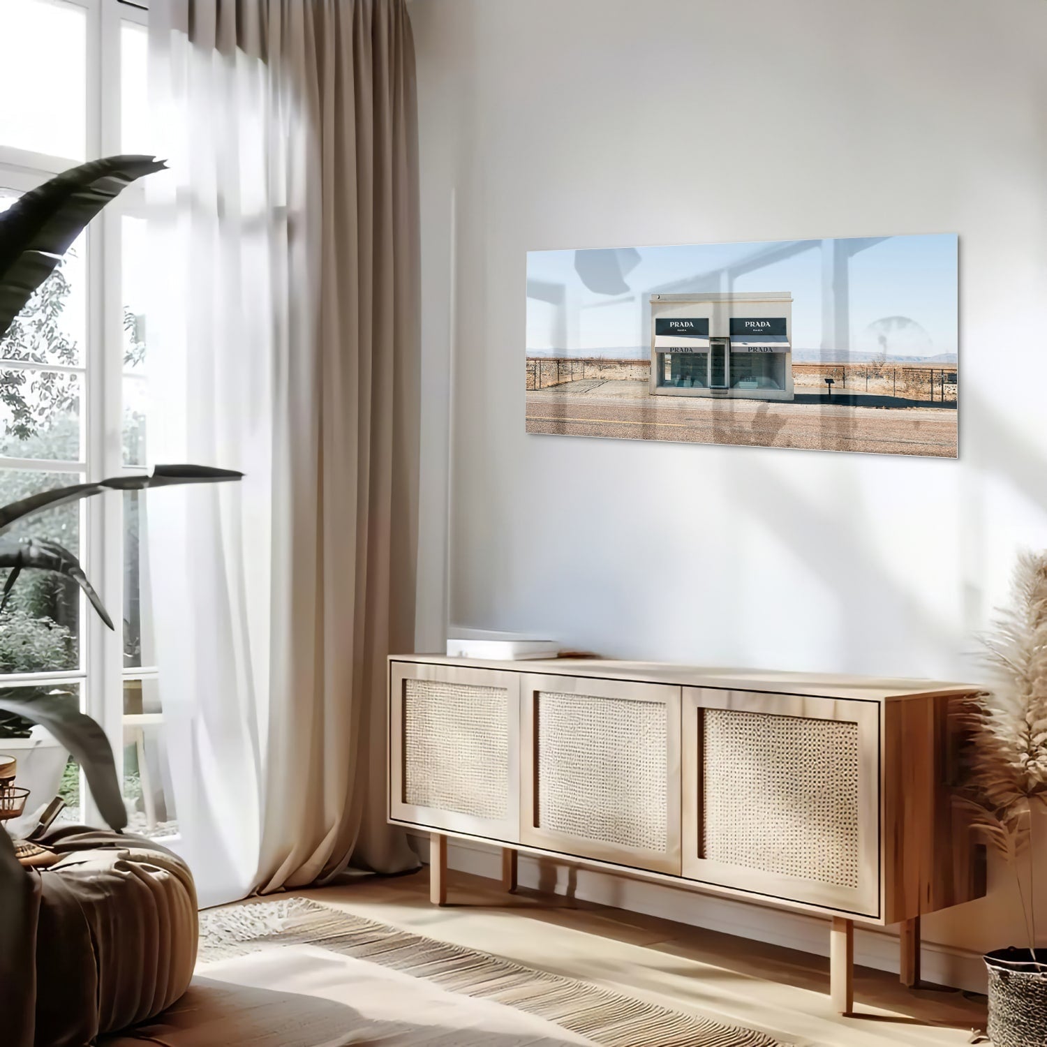 Modernes Glasbild mit einer Wüstenlandschaft – Glasbild aus Sicherheitsglas, Größe 60x60_rond