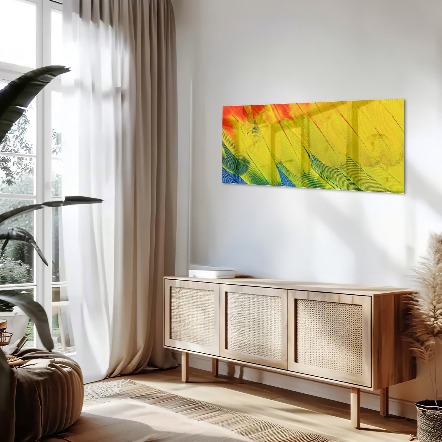 Farbenfrohes Glasbild mit abstrakten Wellen – Glasbild aus Sicherheitsglas, Größe 60x60_rond